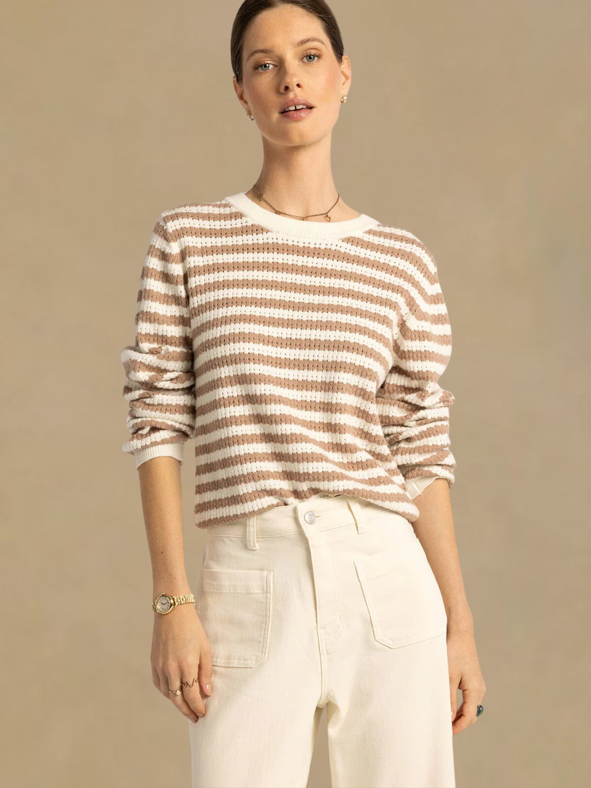 Thread & Supply Lawson Sweater - White Tan Stripe