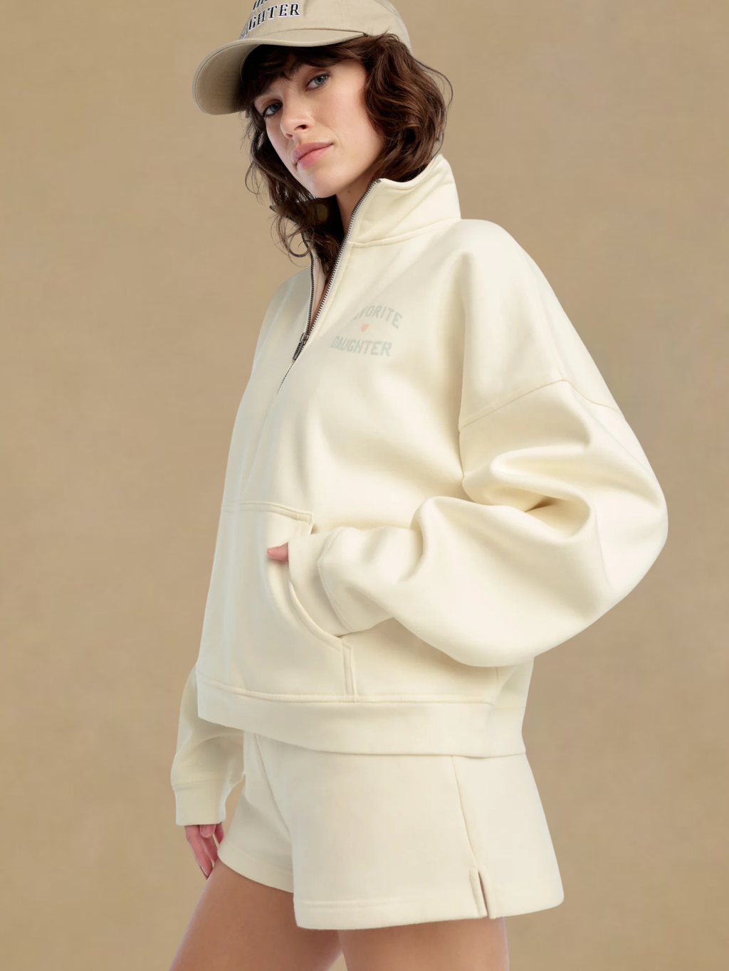 Favorite Daughter 1/2 Zip Sweatshirt - Cream