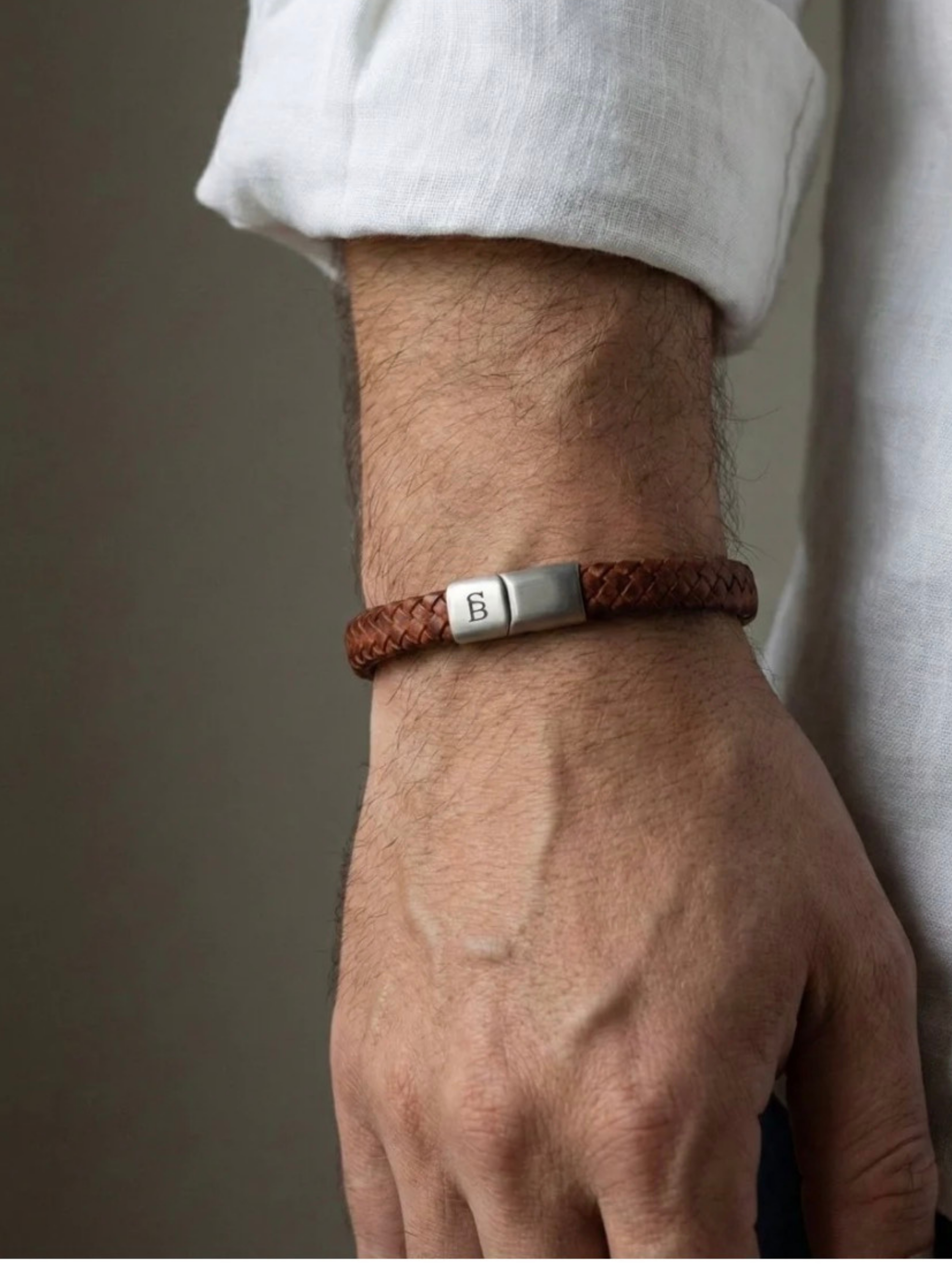 Steel & Barnett Leather Bracelet- Caramel