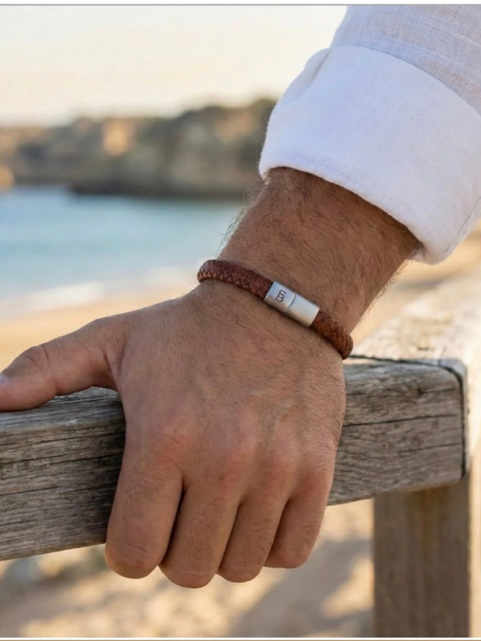 Steel & Barnett Leather Bracelet- Caramel