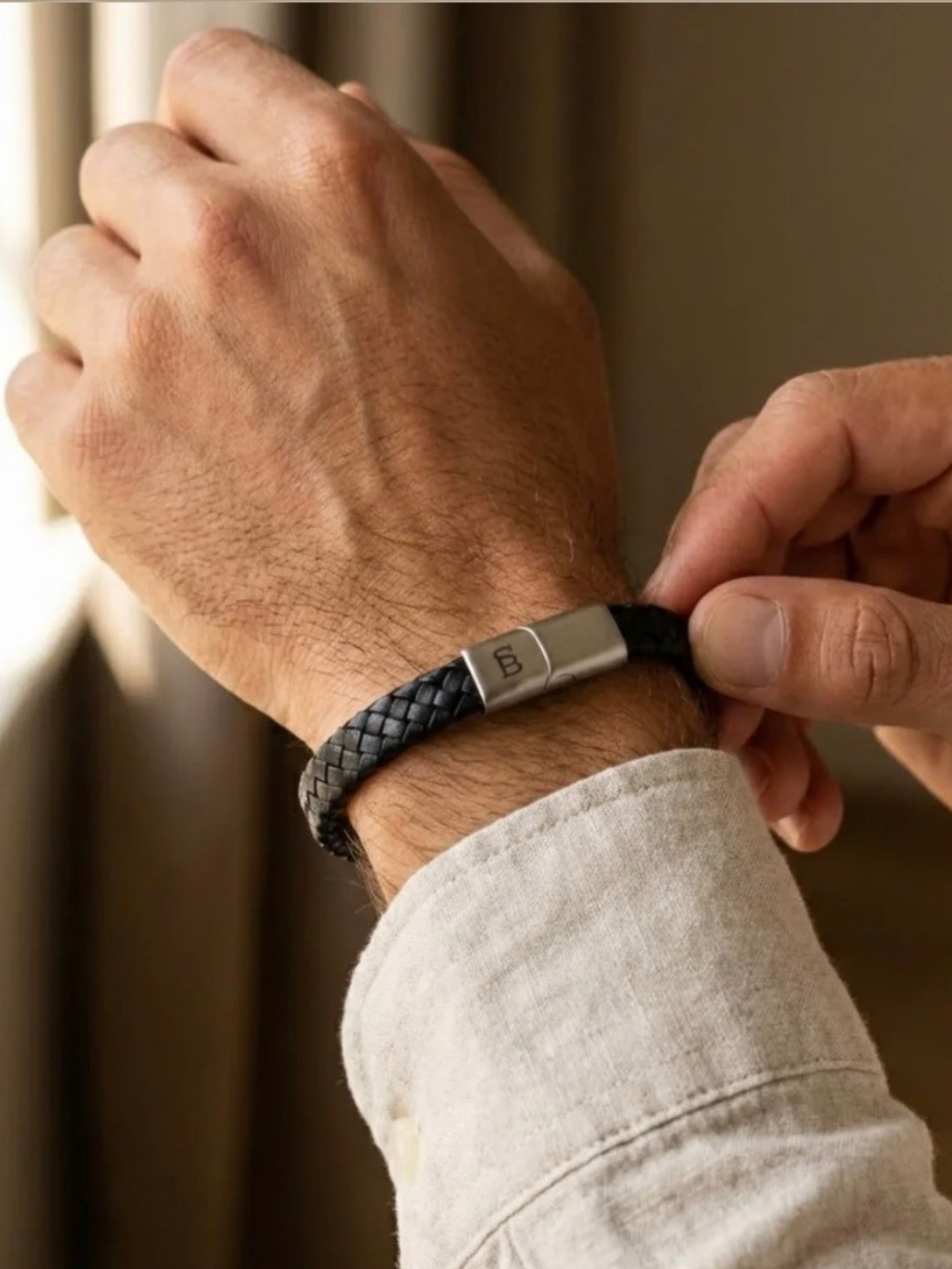 Steel & Barnett Leather Bracelet- Black