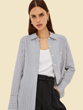 Beck Shirt - Ivory Steel Blue Stripe