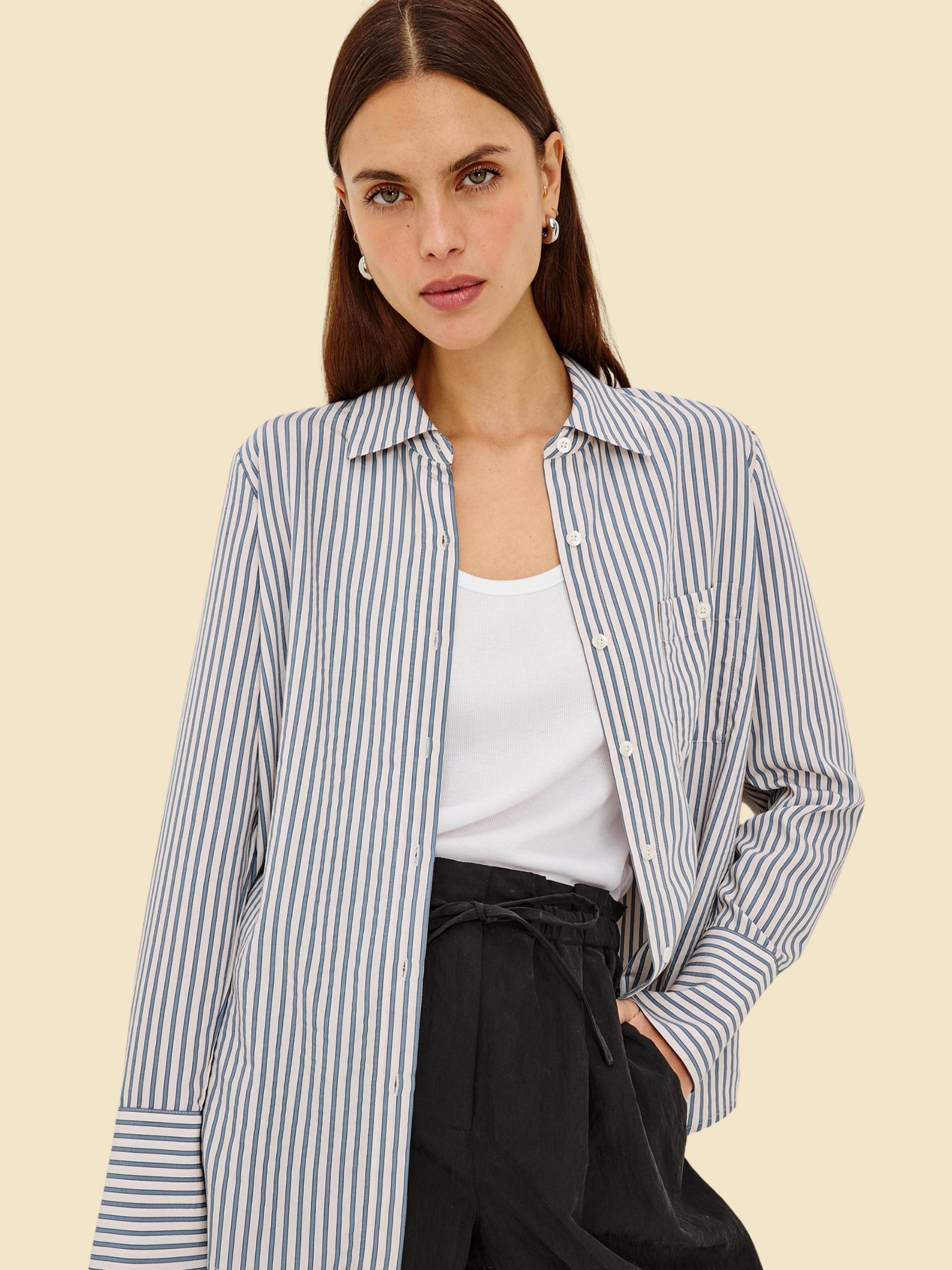 Beck Shirt - Ivory Steel Blue Stripe