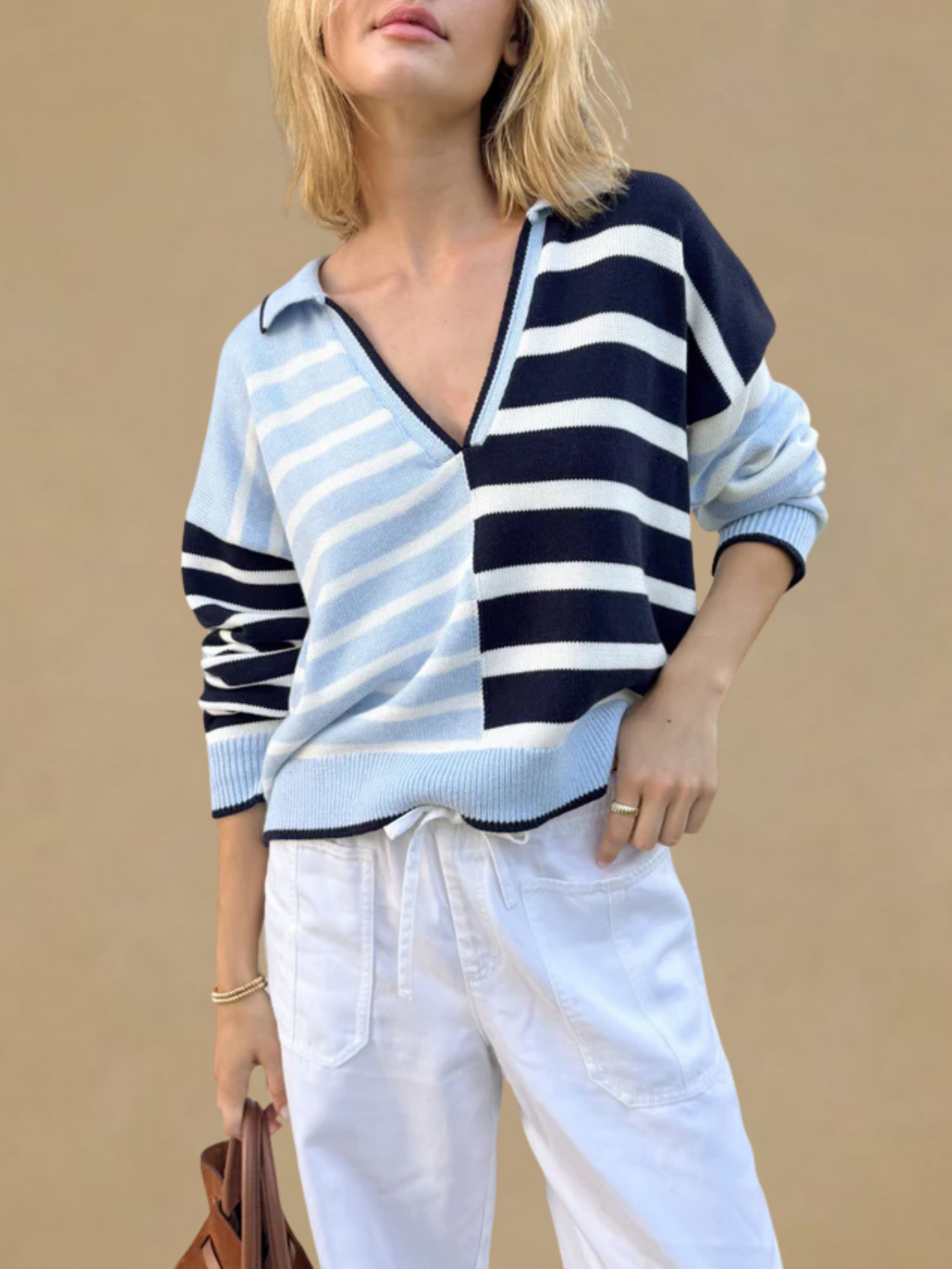 Splendid Arden Stripe Polp Sweater - Navy/Seabreeze