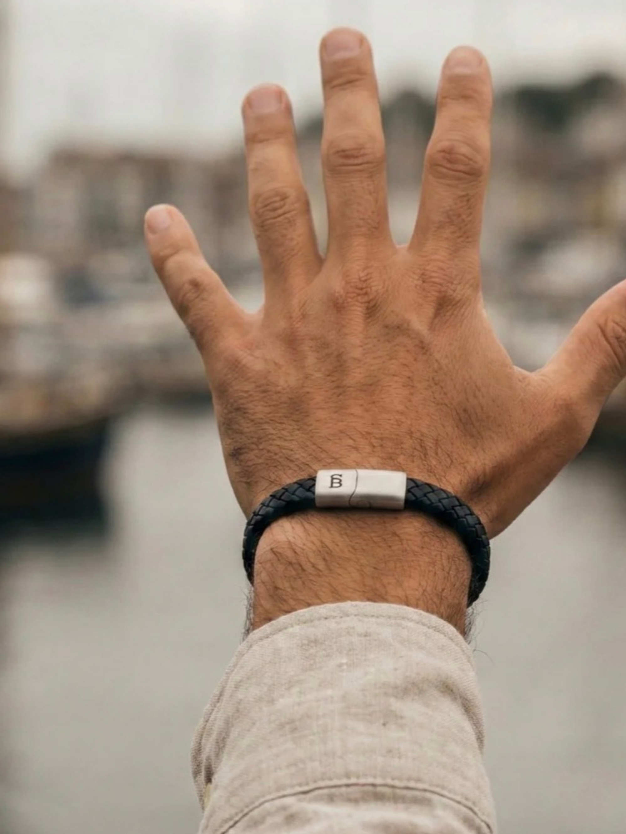 Steel & Barnett Leather Bracelet- Black