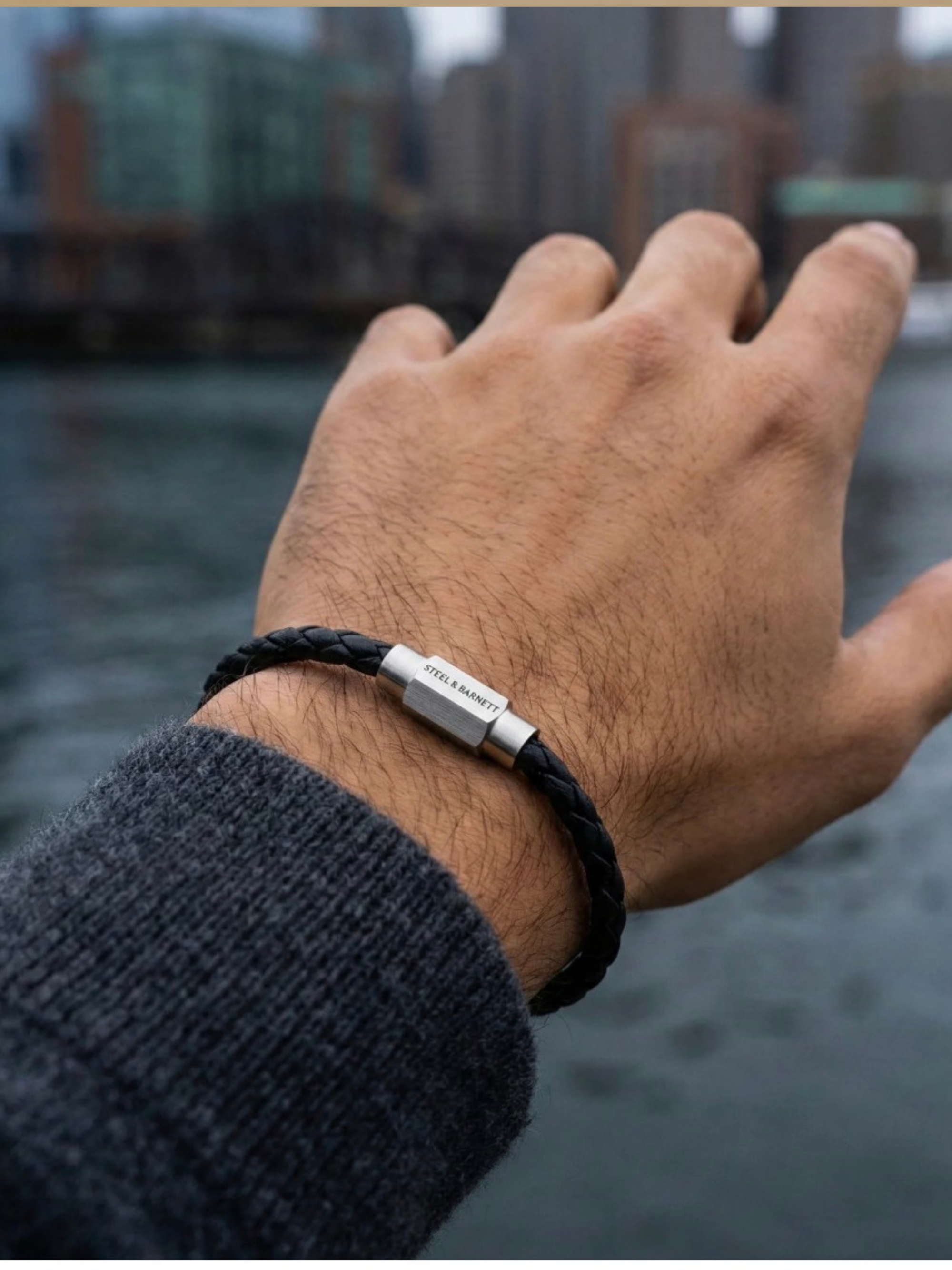 Steel & Barnett Leather Bracelet- Black