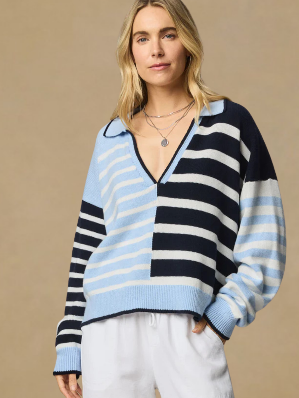 Splendid Arden Stripe Polp Sweater - Navy/Seabreeze