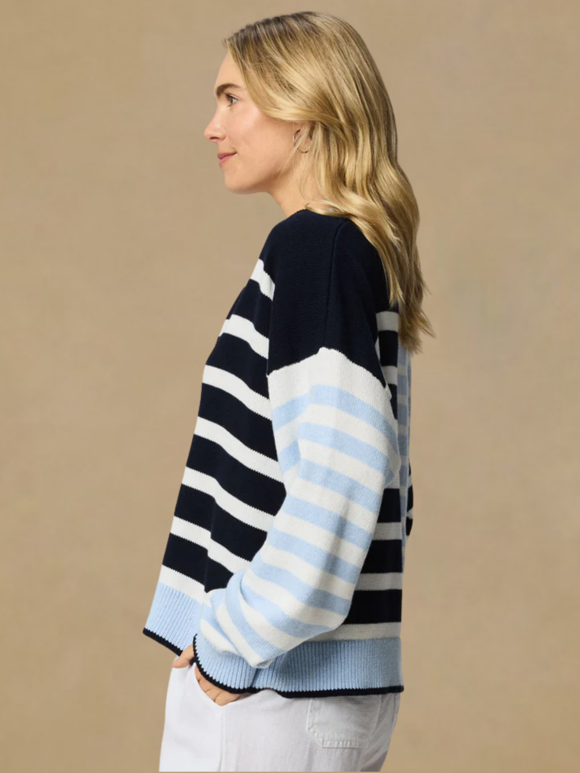 Splendid Arden Stripe Polp Sweater - Navy/Seabreeze