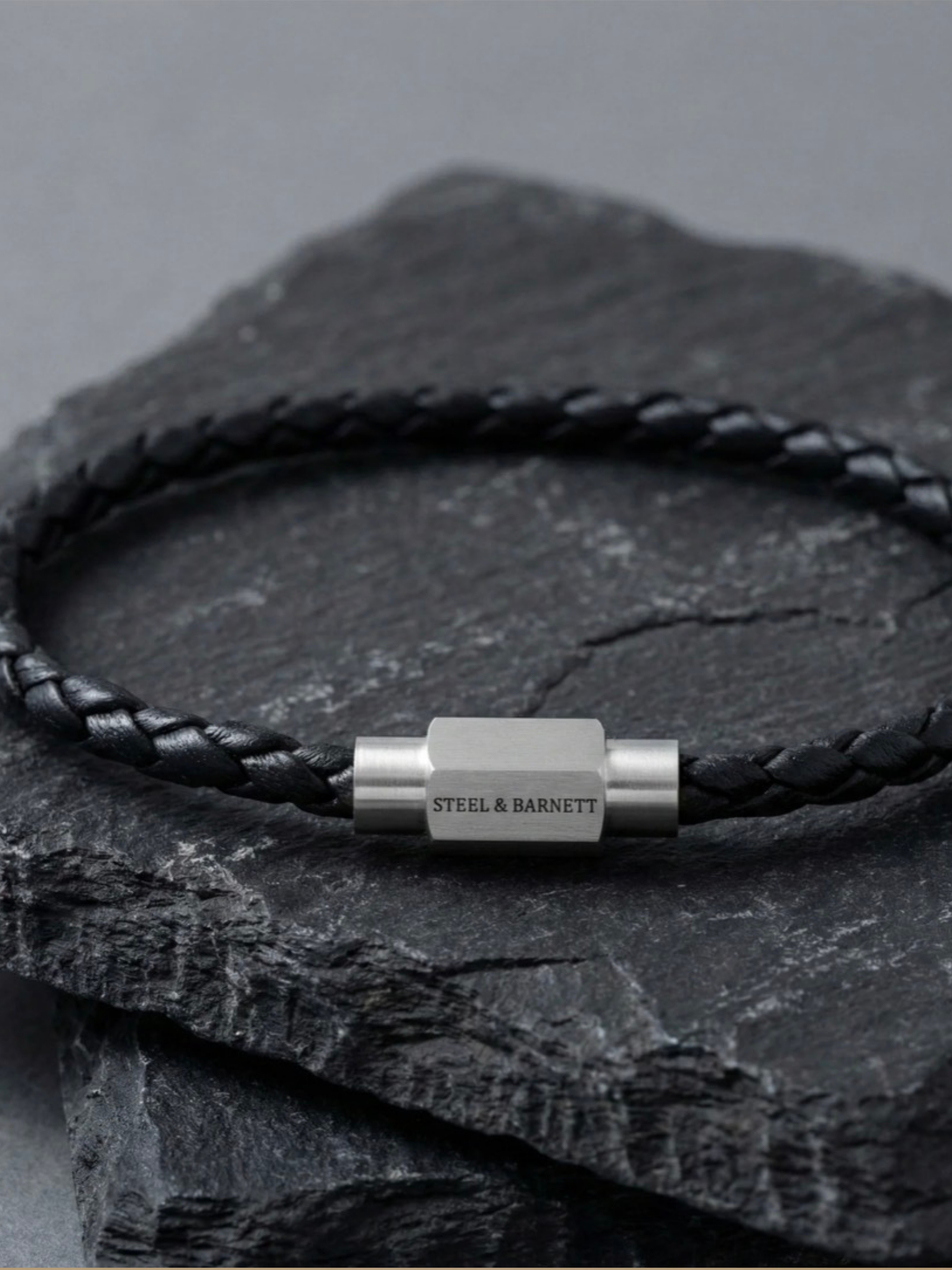 Steel & Barnett Leather Bracelet- Black