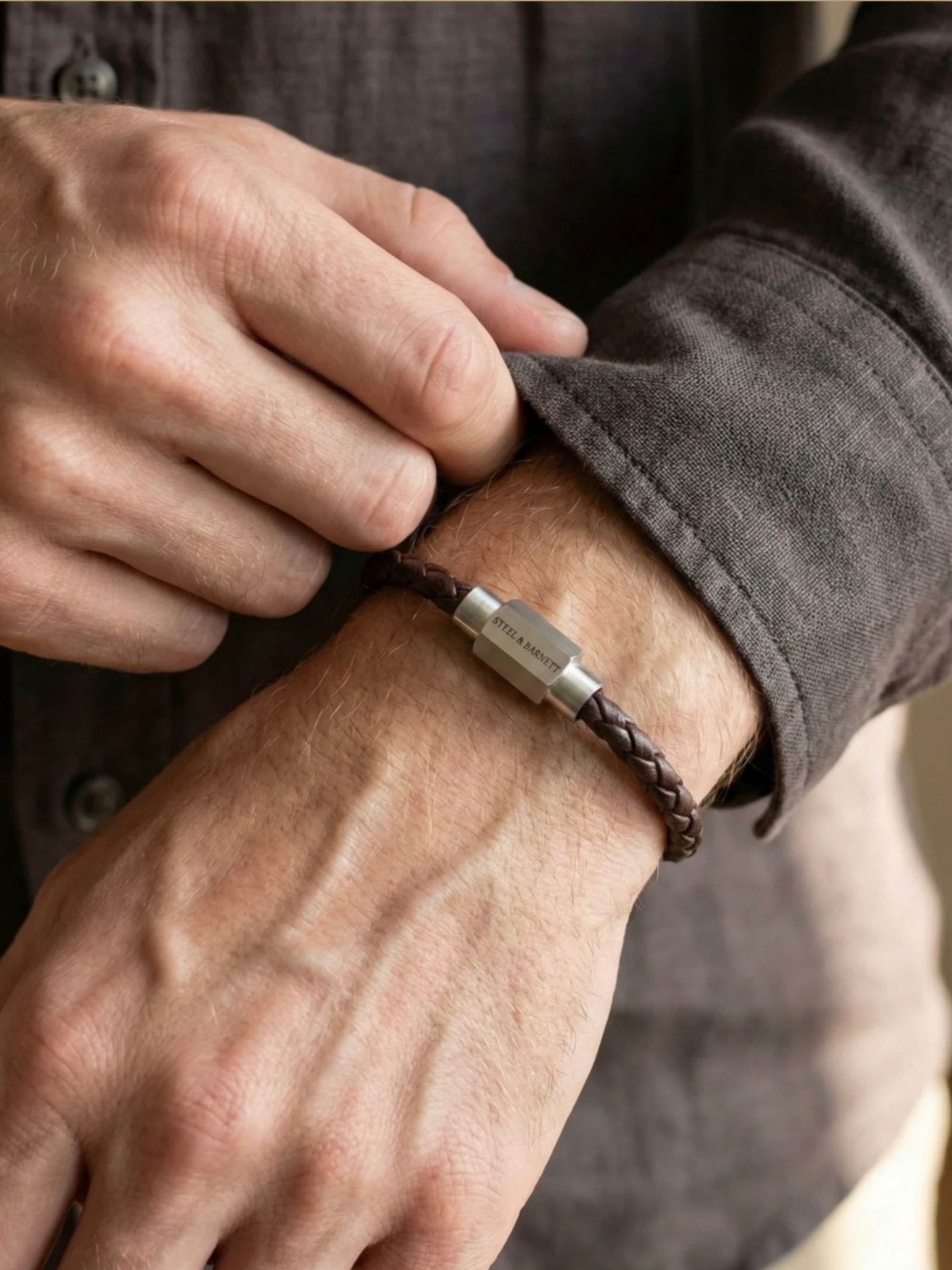 Steel & Barnett Leather Bracelet - Brown