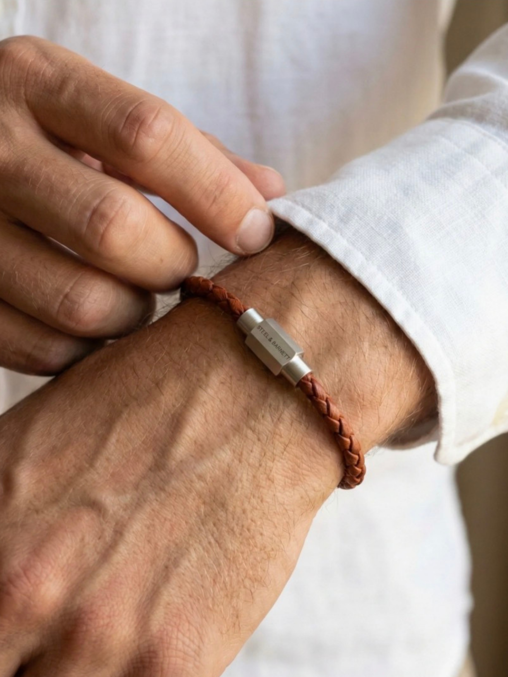 Steel & Barnett Leather Bracelet - Peanut