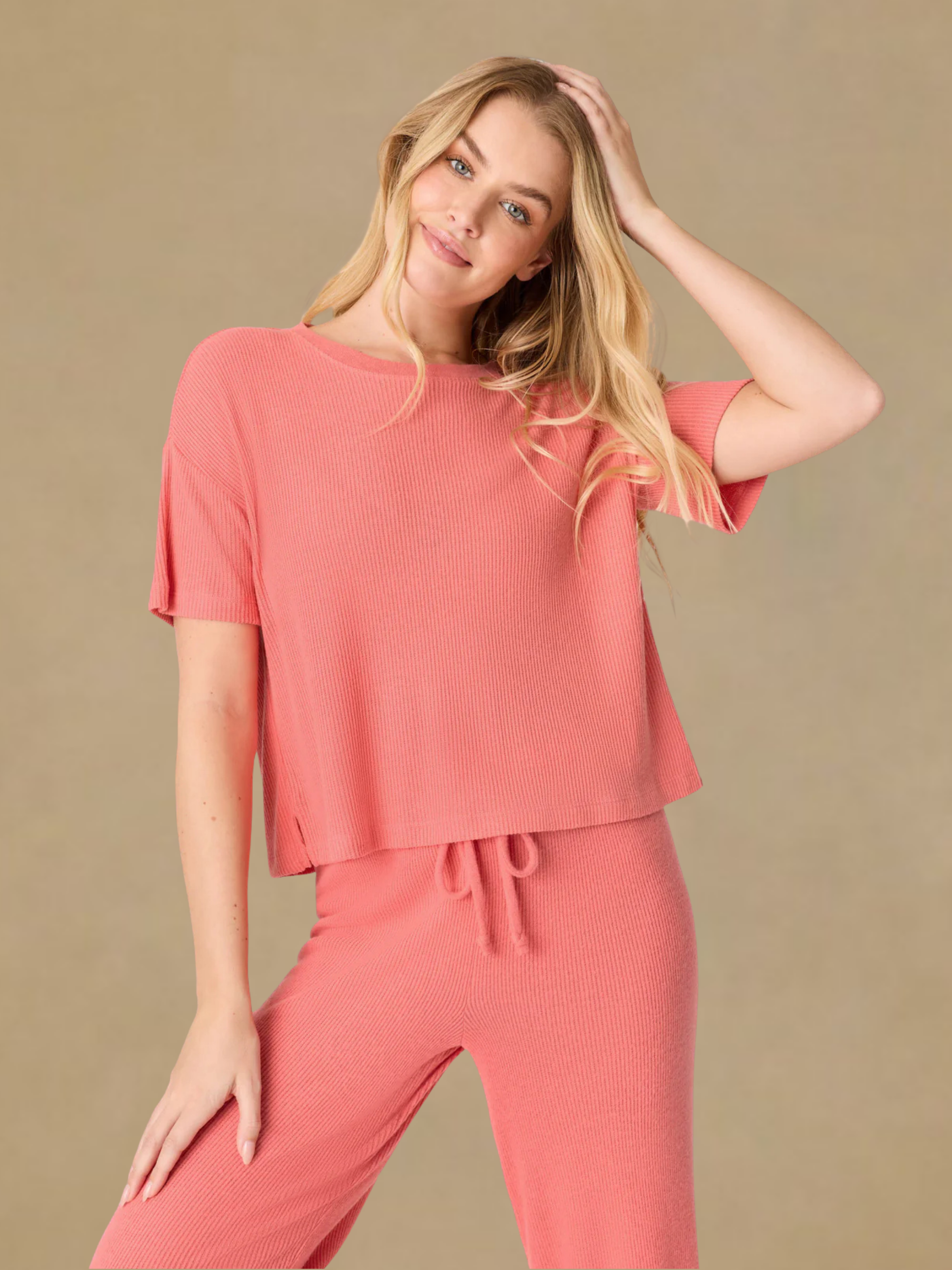 PJ Salvage Textured Long Lounge Set - Sunset Rose