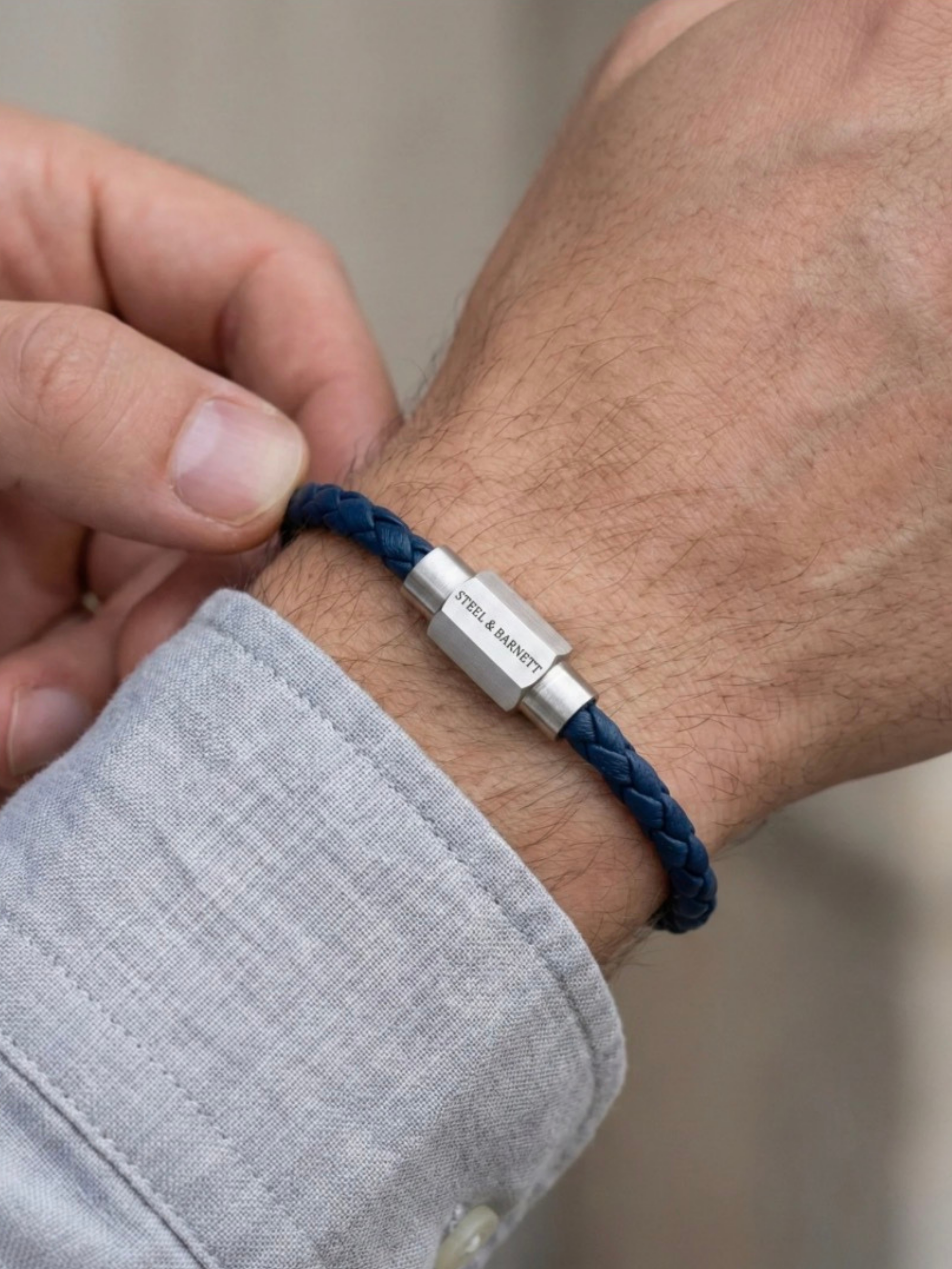 Steel & Barnett Leather Bracelet- Jean Blue