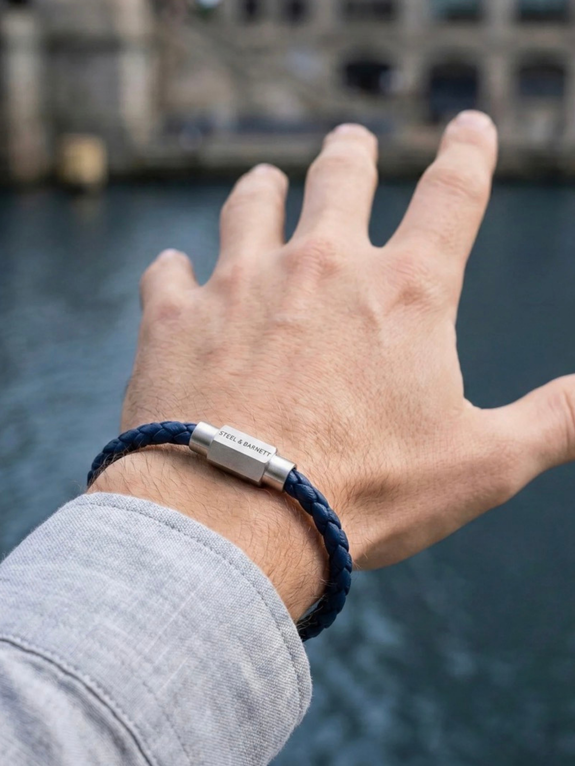 Steel & Barnett Leather Bracelet- Jean Blue