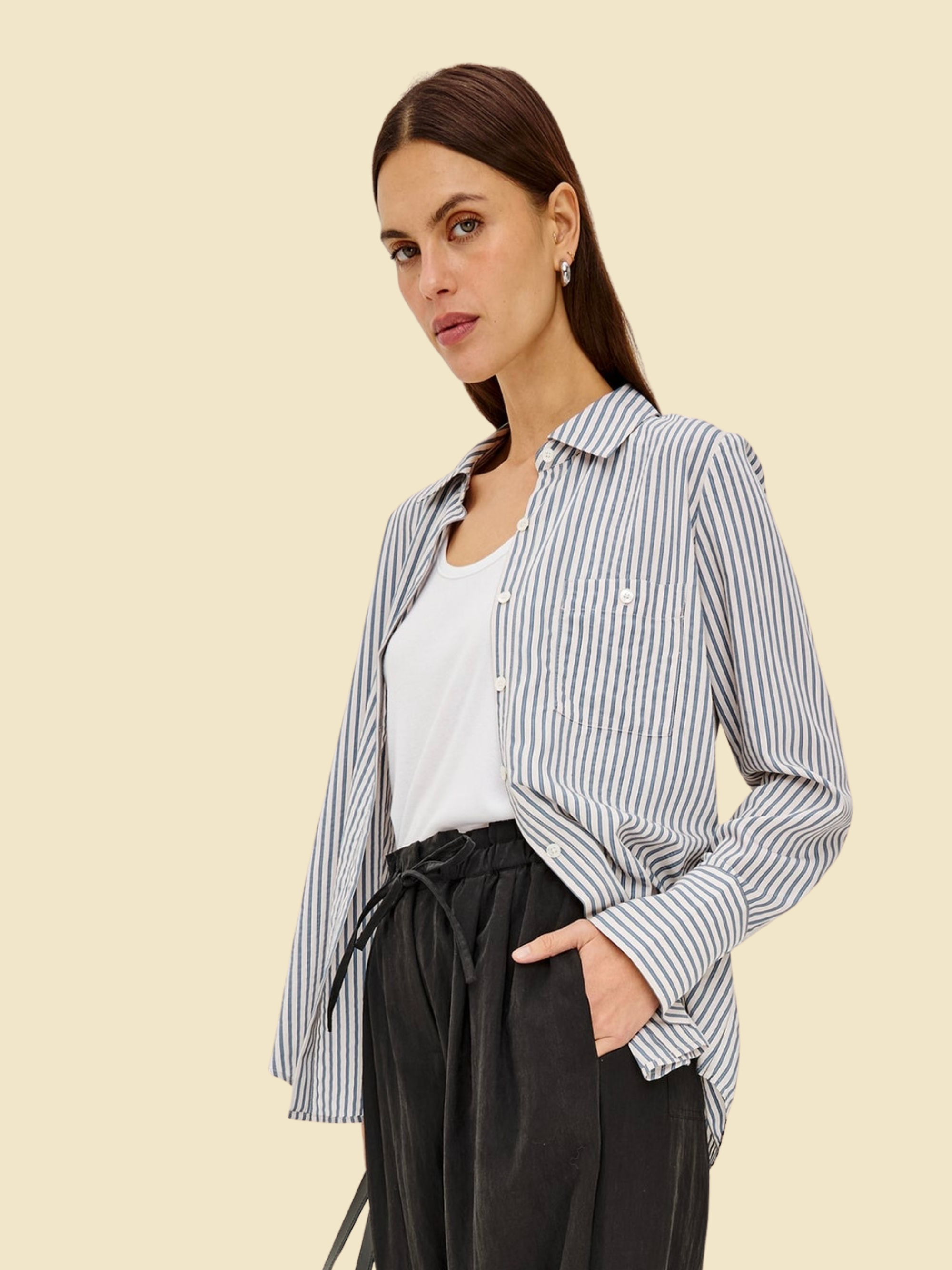 Beck Shirt - Ivory Steel Blue Stripe