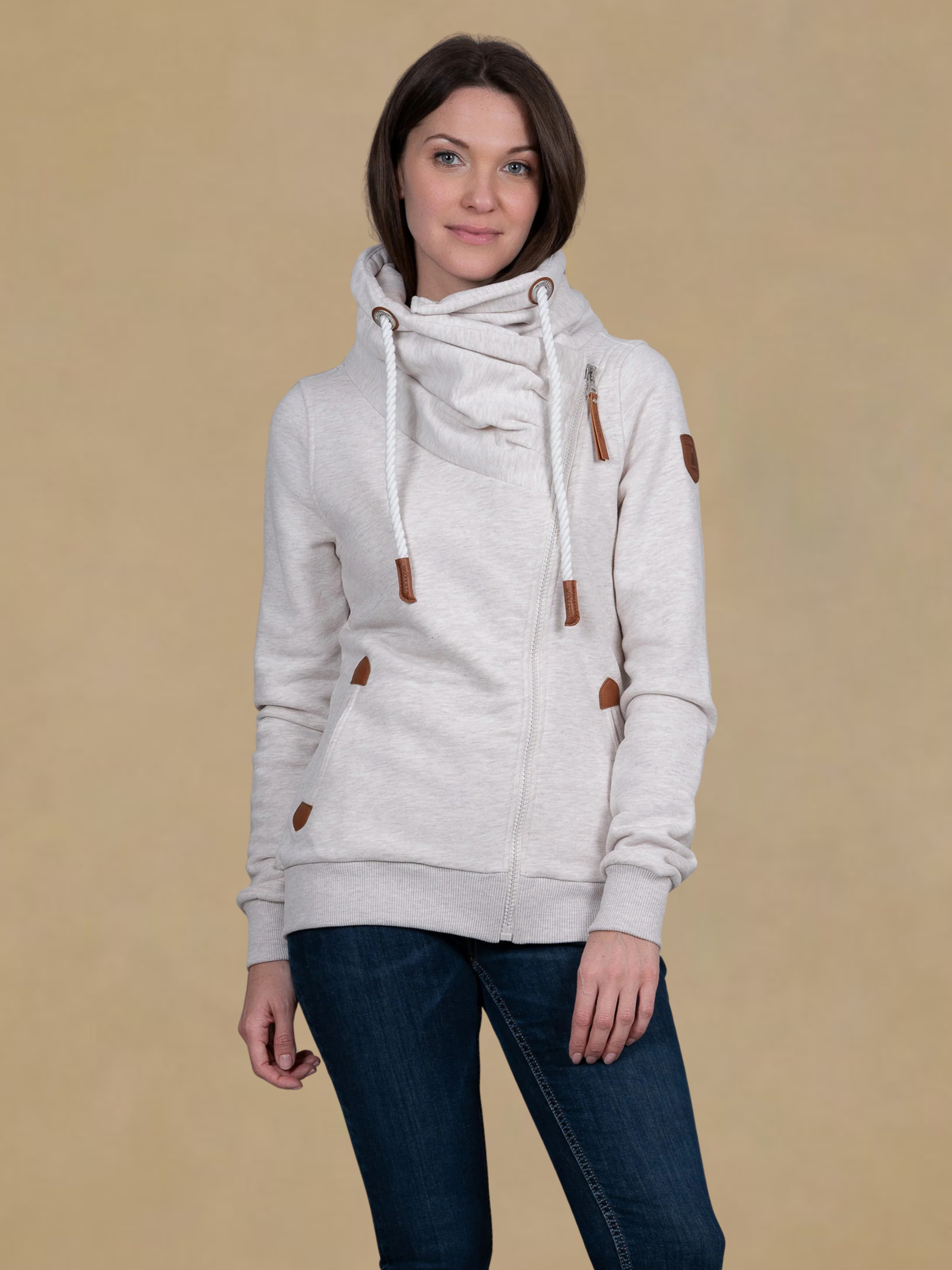 Wanakome Hestia Diagonal Zip Sweatshirt - Heather Oat