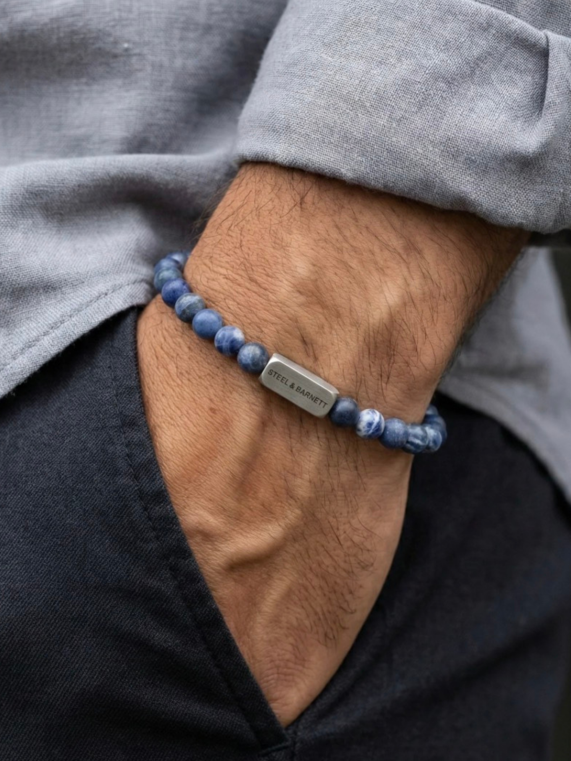 Steel & Barnett Stone Bracelet - Matte Sodalite