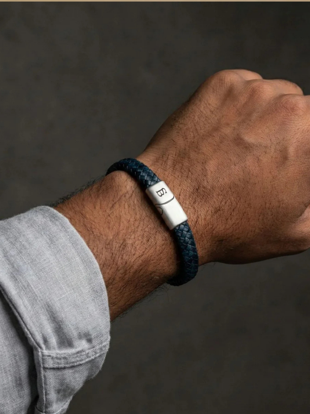 Steel & Barnett Leather Bracelet- Marine