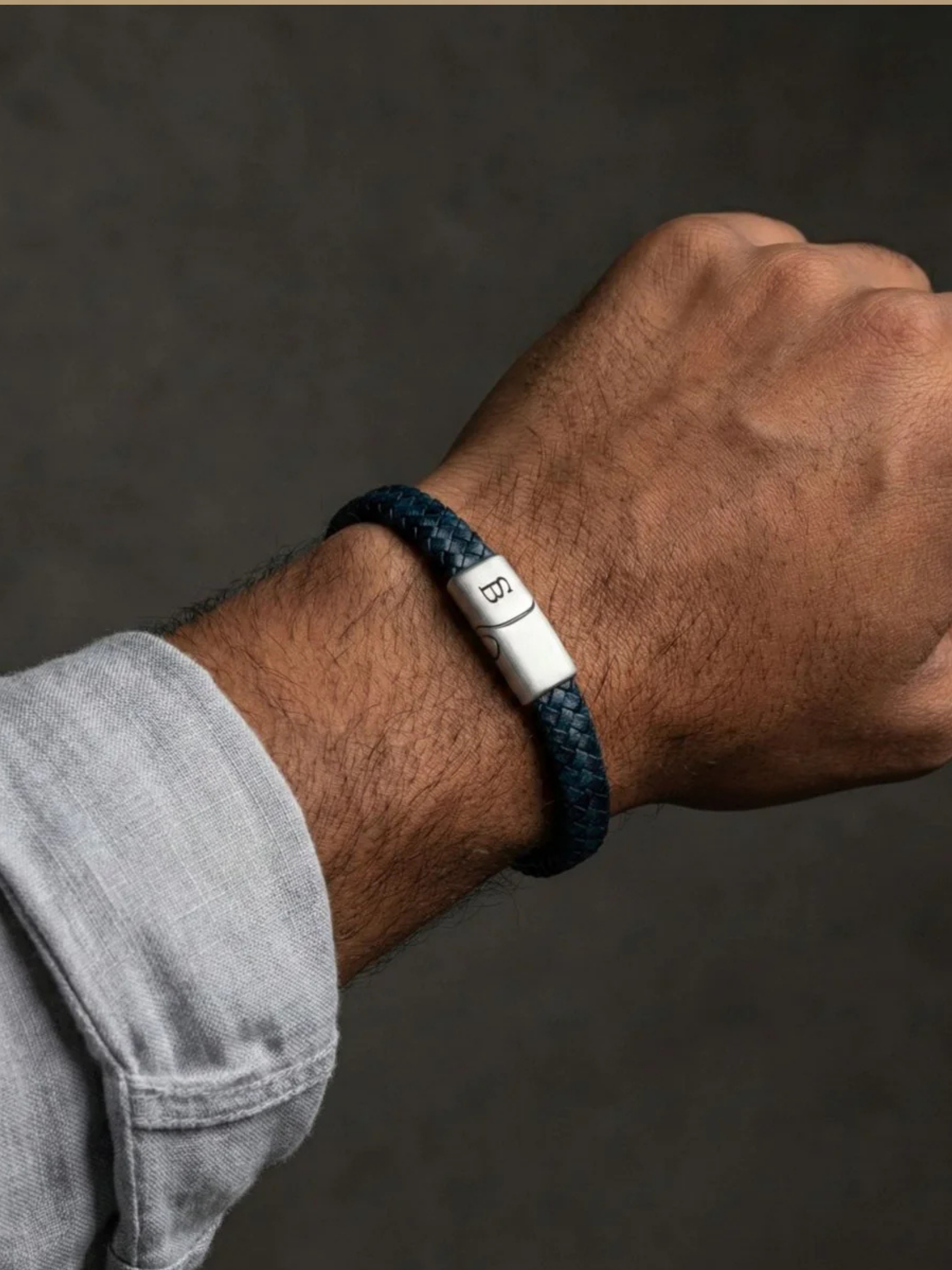 Steel & Barnett Leather Bracelet- Marine