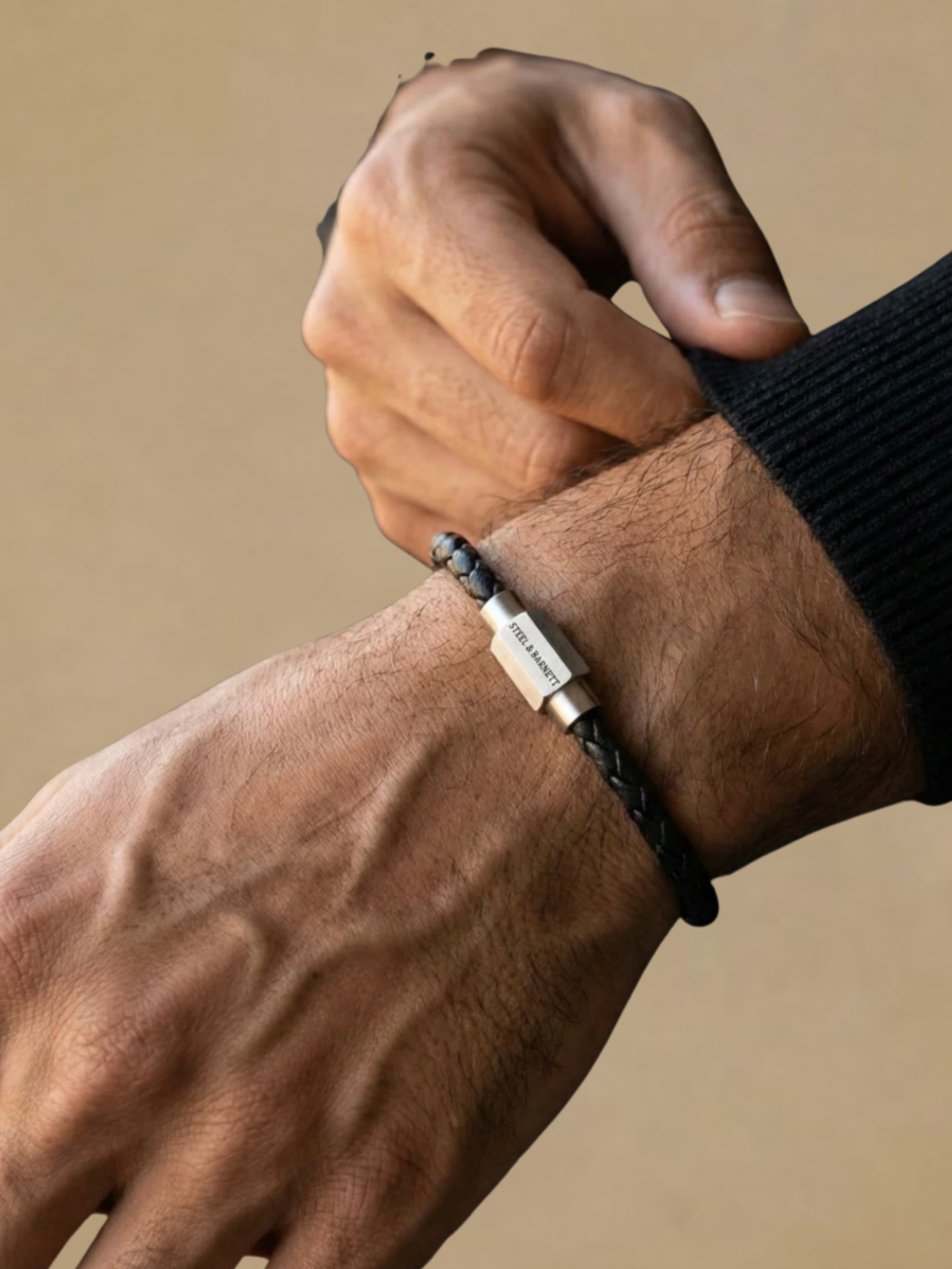Steel & Barnett Leather Bracelet- Black