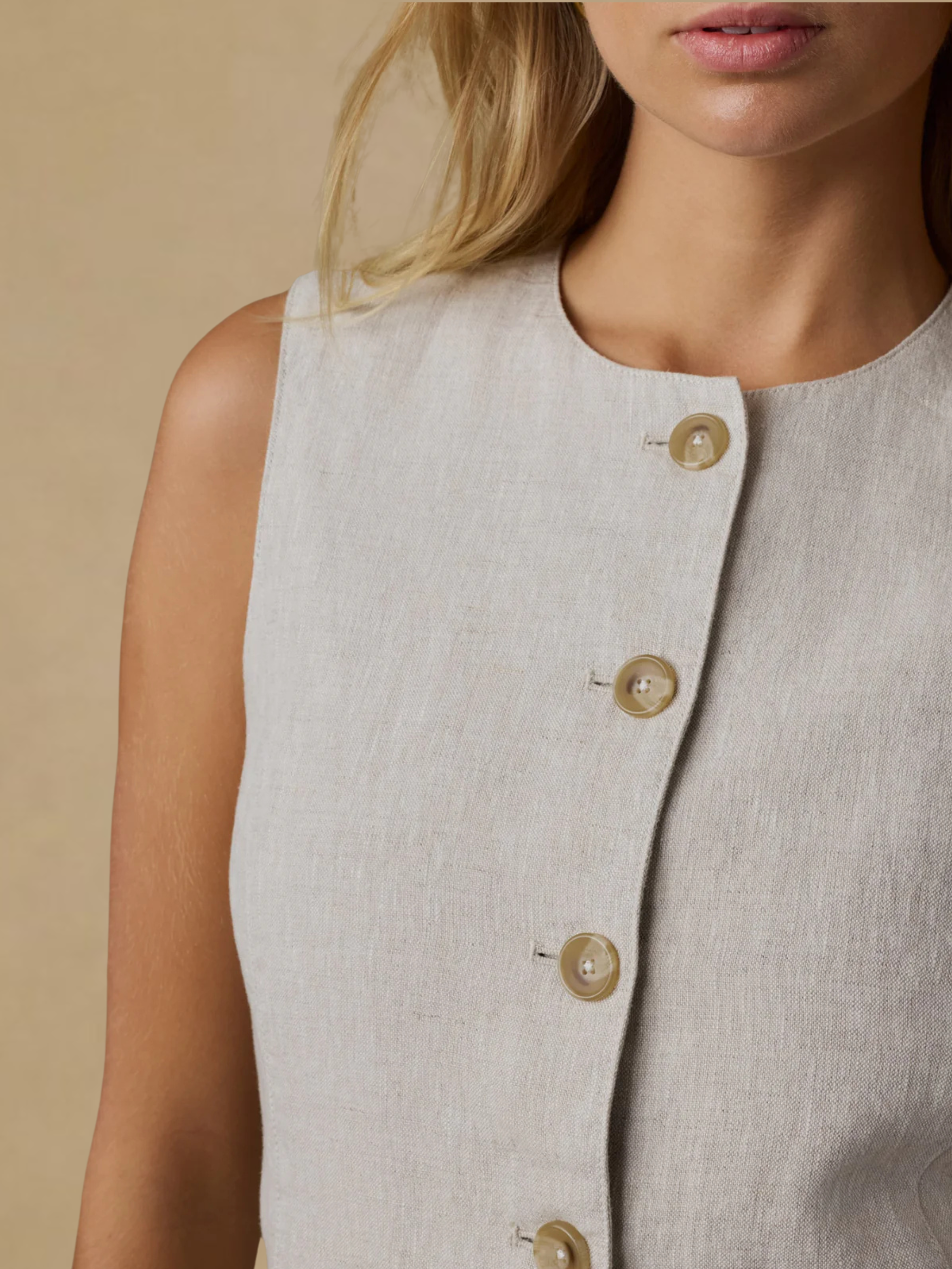 Faherty Sun Strider Linen Vest- Flax