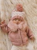 Huggalugs Fur Collar Rosy Cardigan Sweater