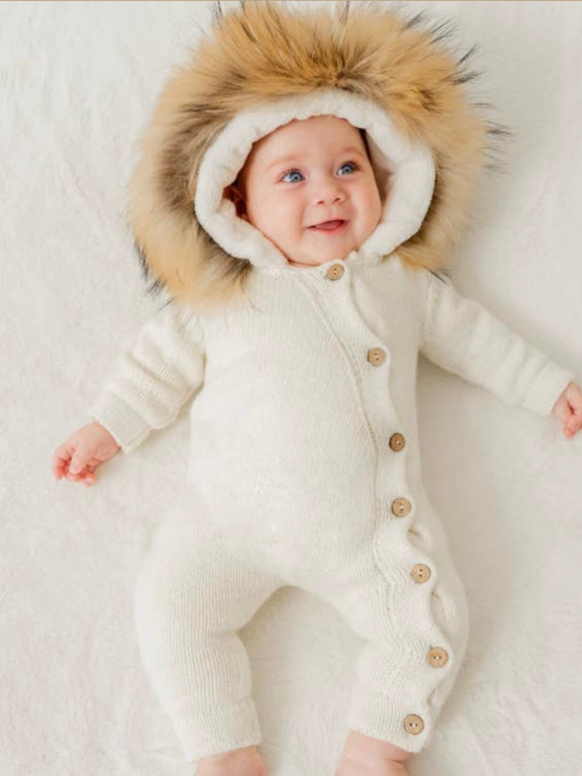 Nipperland wool romper with Removable Fur