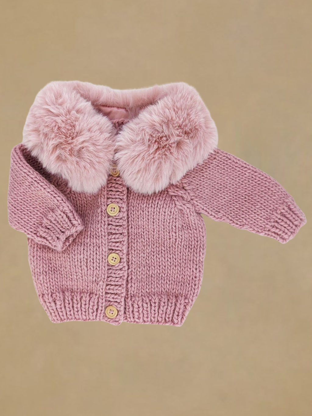 Huggalugs Fur Collar Rosy Cardigan Sweater