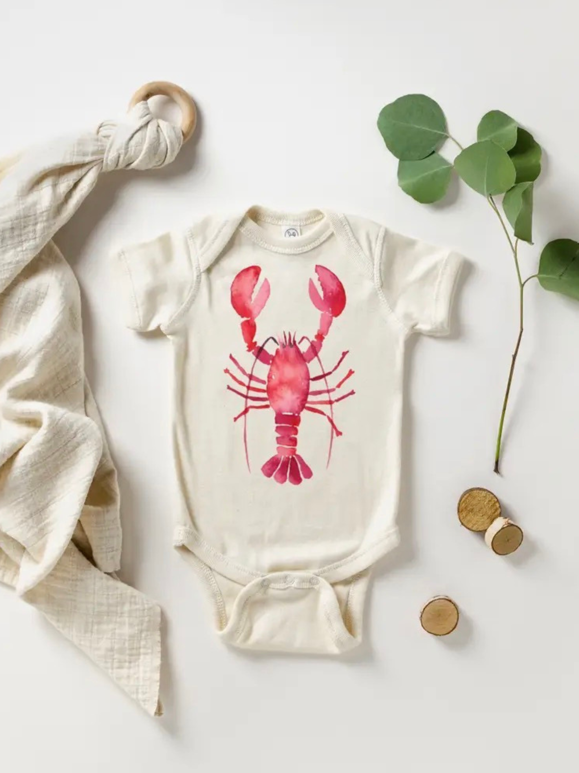 Watercolor Red Lobster Natural Bodysuit