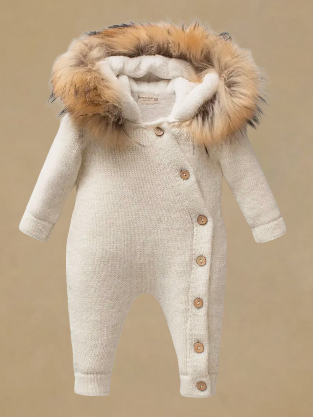 Nipperland wool romper with Removable Fur