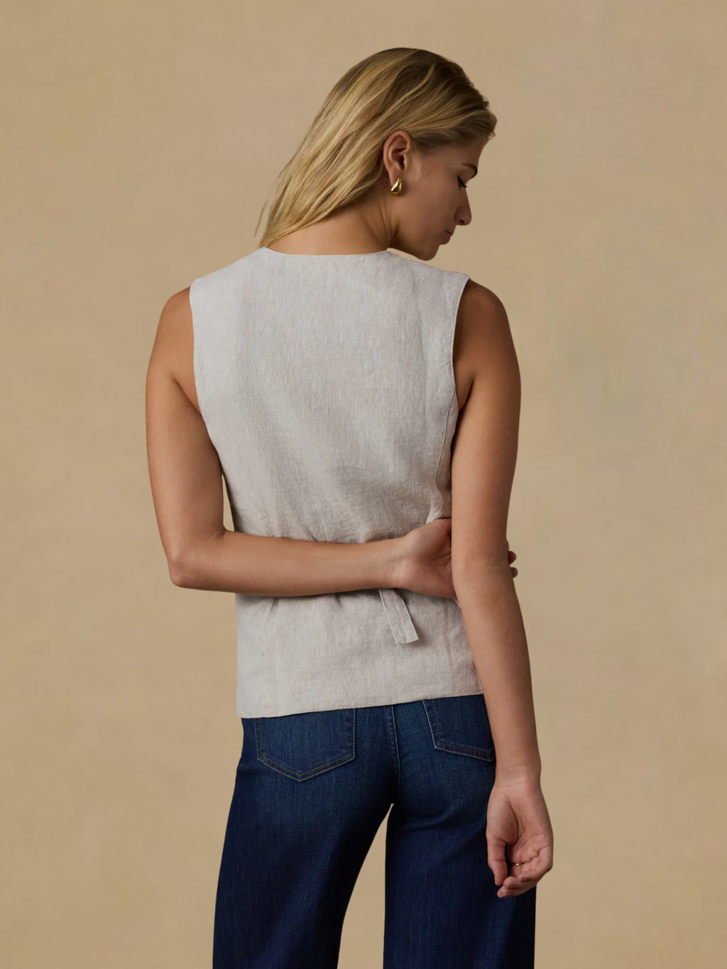 Faherty Sun Strider Linen Vest- Flax