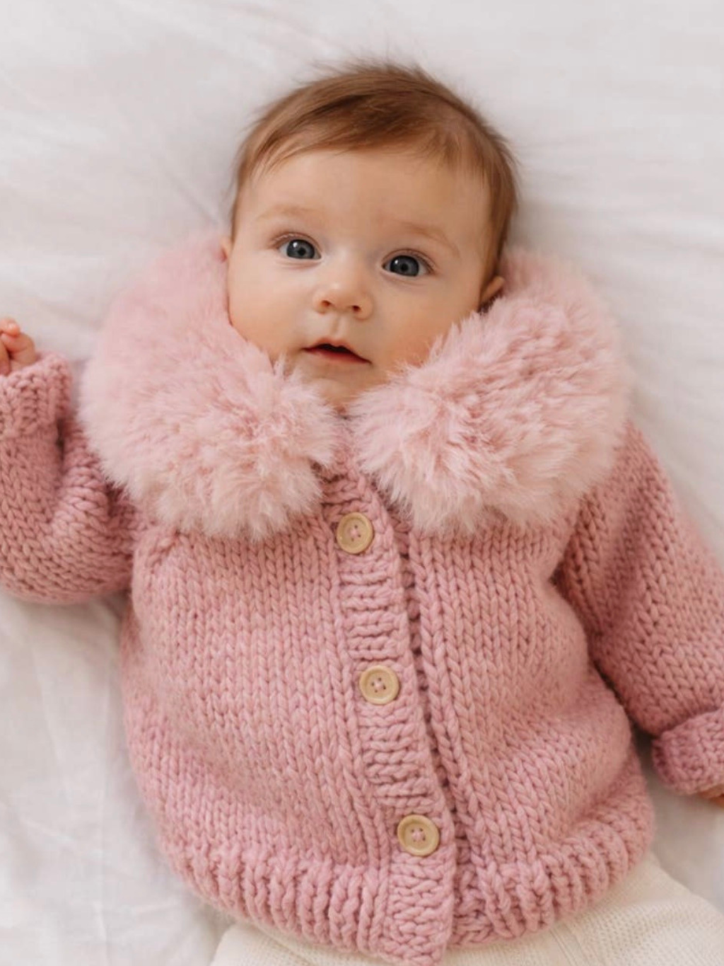 Huggalugs Fur Collar Rosy Cardigan Sweater