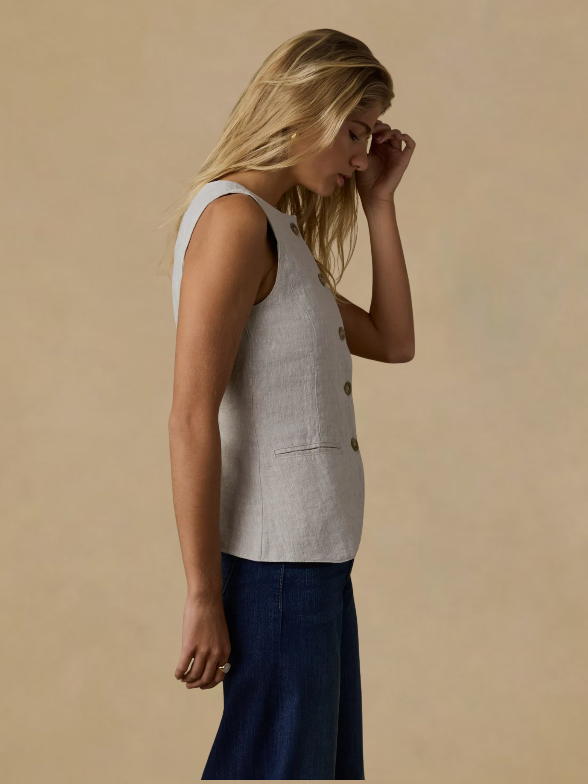 Faherty Sun Strider Linen Vest- Flax