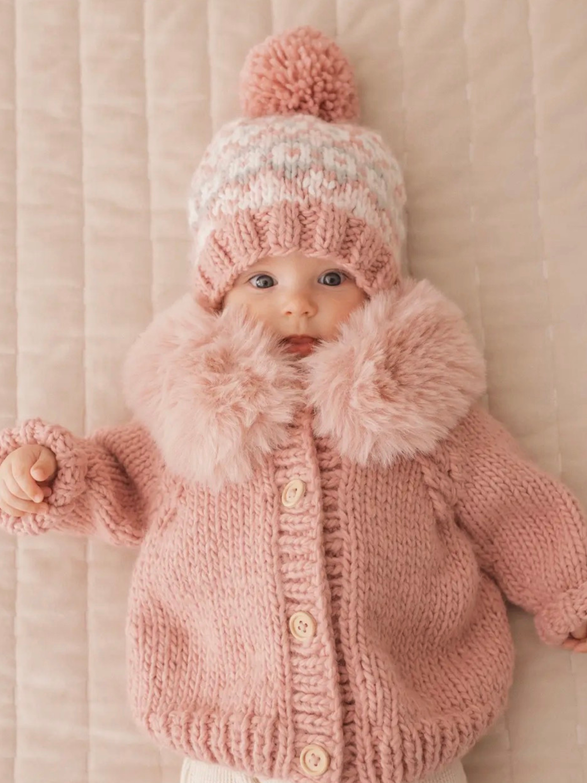 Huggalugs Fur Collar Rosy Cardigan Sweater
