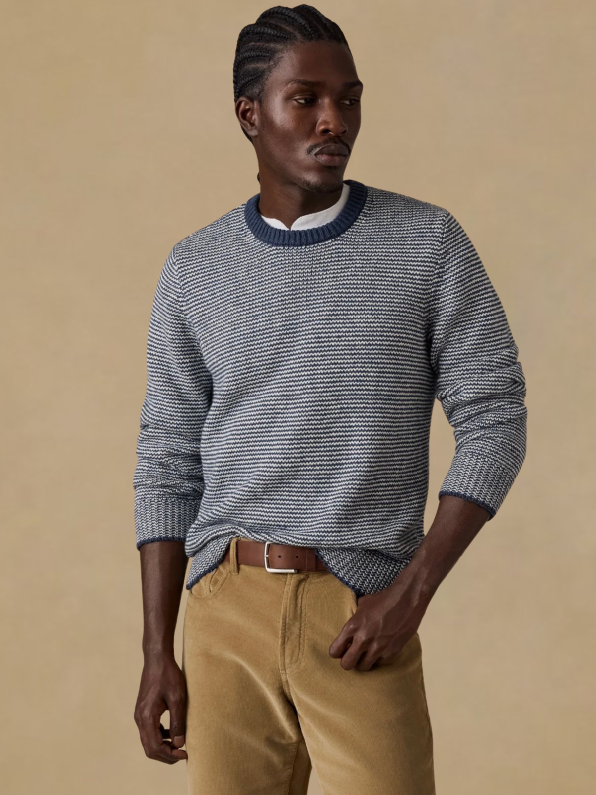 Faherty Heirloom Crewneck Sweater - Ivory Navy Feeder