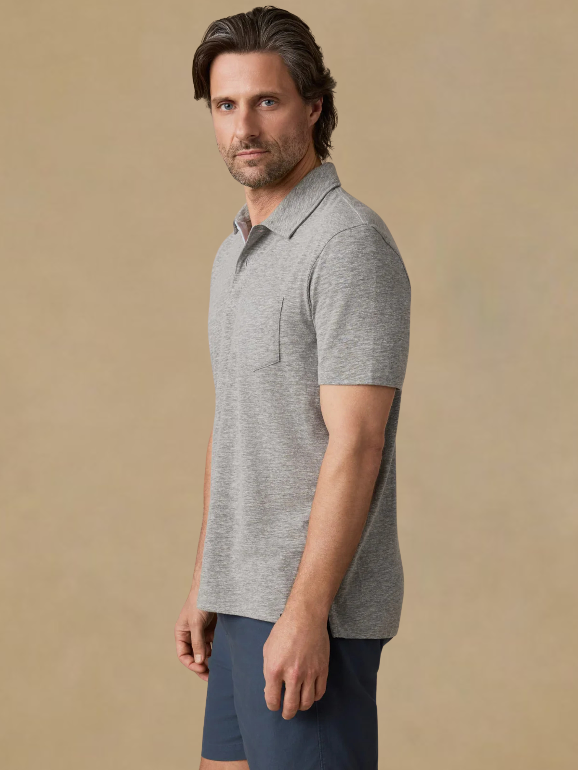 Faherty Short-Sleeve Breeze Polo - Cave Grey Heather