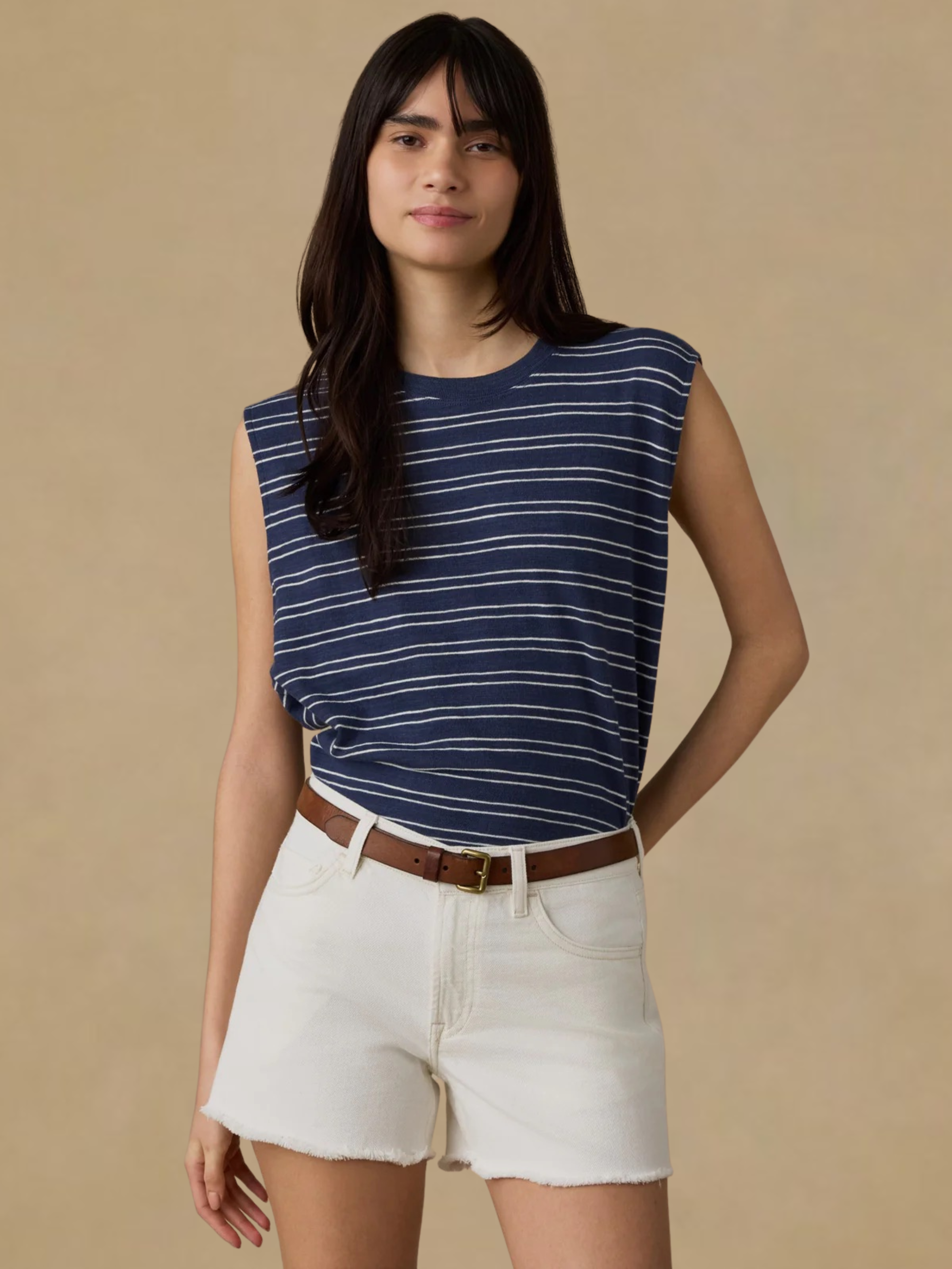 Faherty Sunwashed Slub Muscle Tank - Mood Indigo Stripe