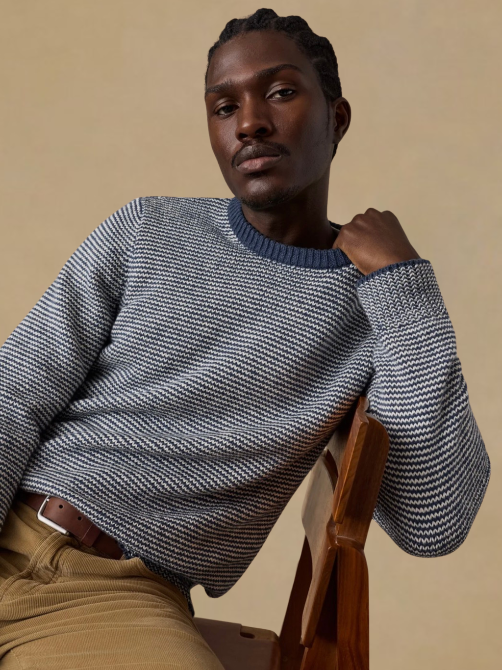 Faherty Heirloom Crewneck Sweater - Ivory Navy Feeder