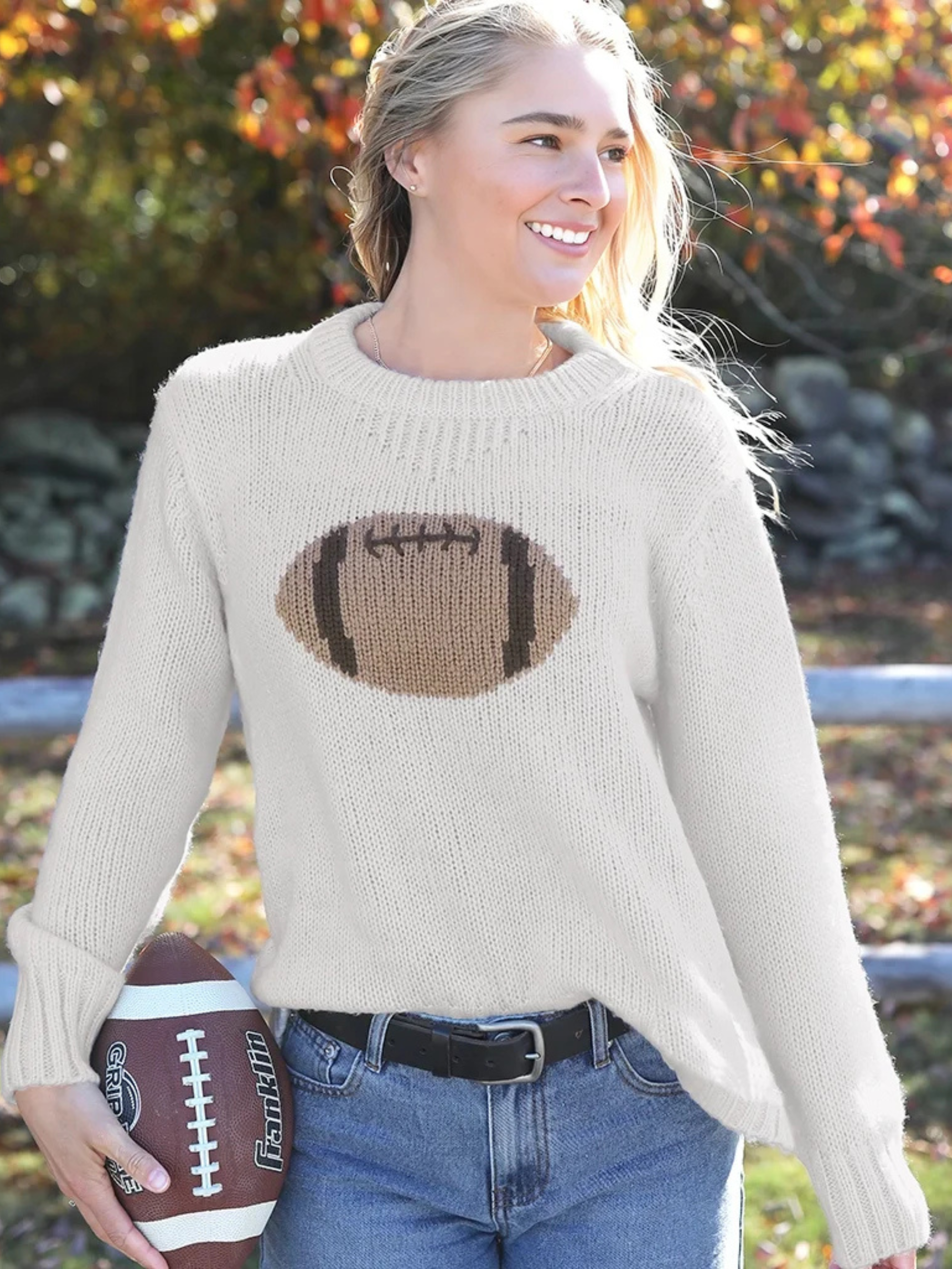 Wooden Ships Football Chunky Crew - Almond Butter/Dark Cedar