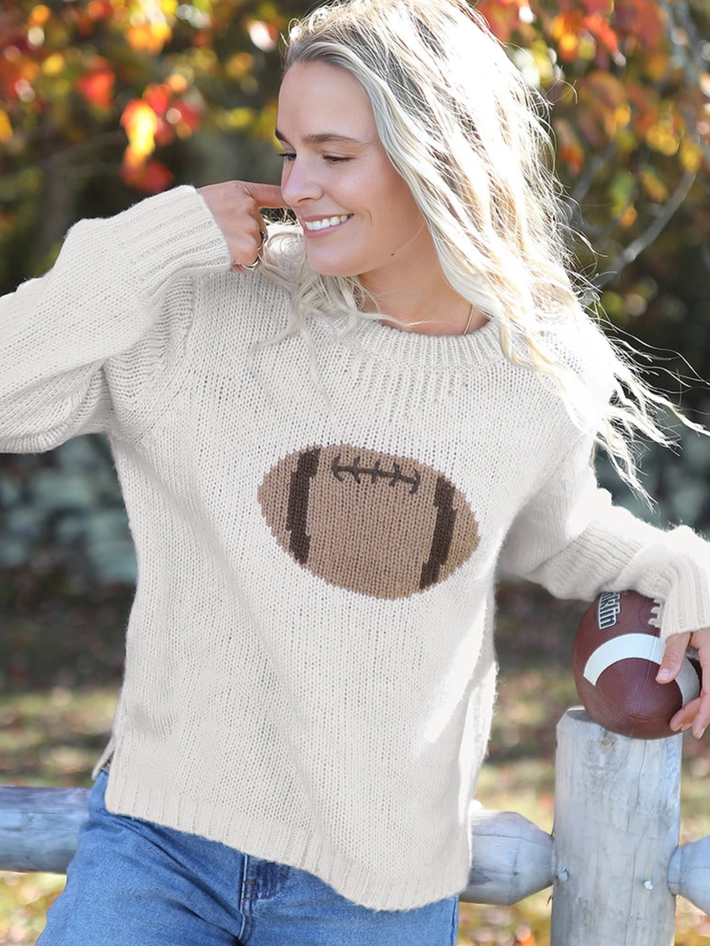 Wooden Ships Football Chunky Crew - Almond Butter/Dark Cedar