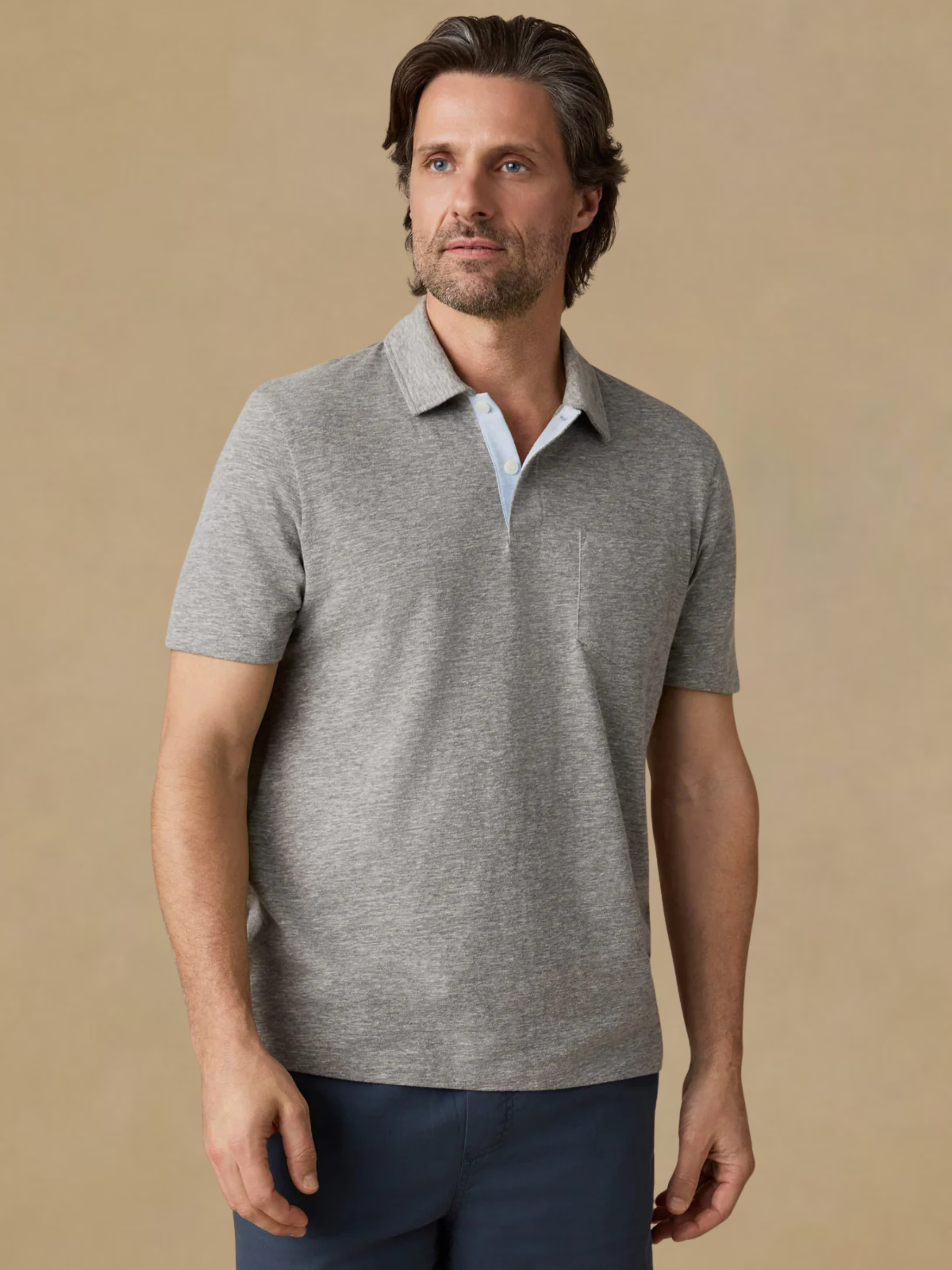 Faherty Short-Sleeve Breeze Polo - Cave Grey Heather