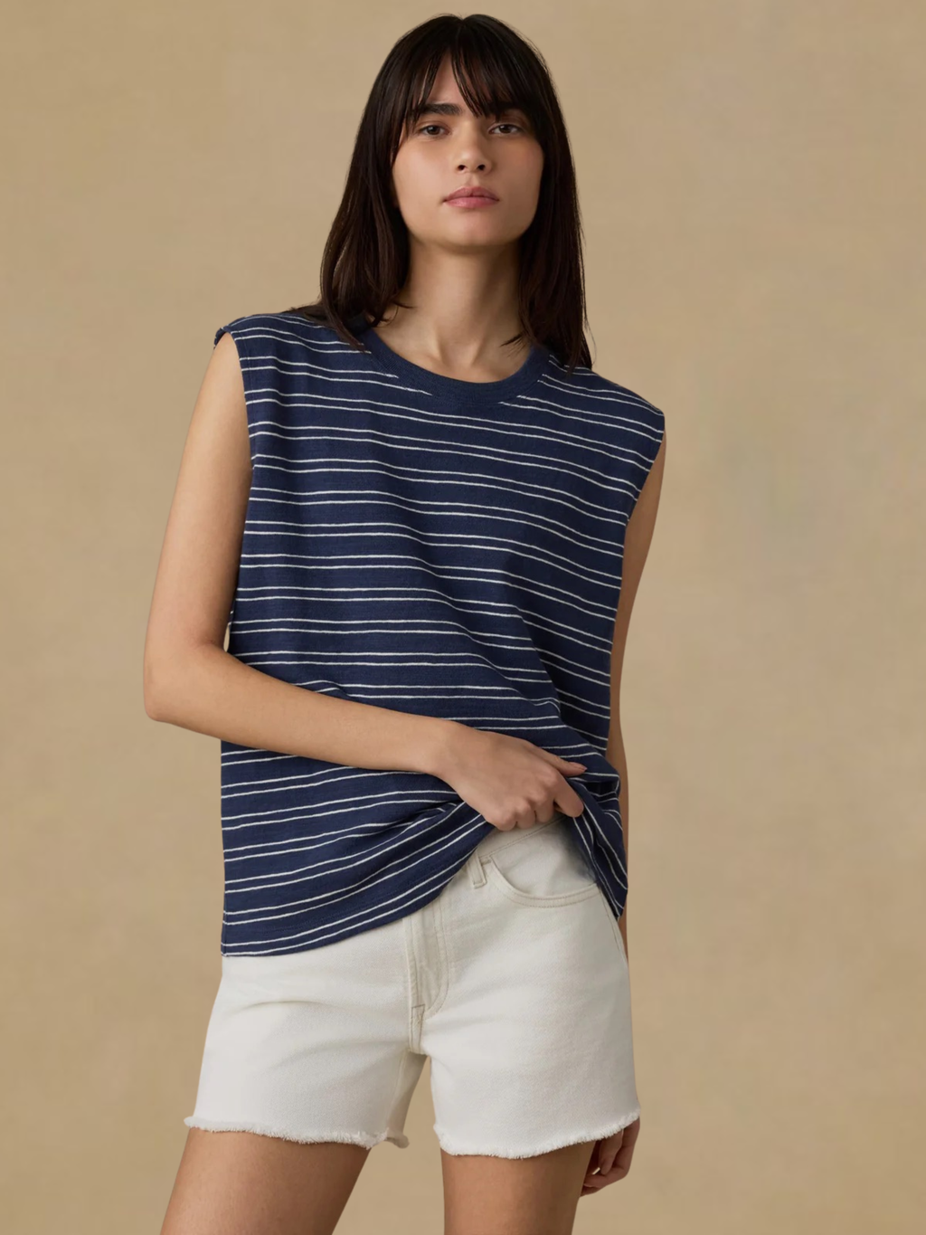 Faherty Sunwashed Slub Muscle Tank - Mood Indigo Stripe