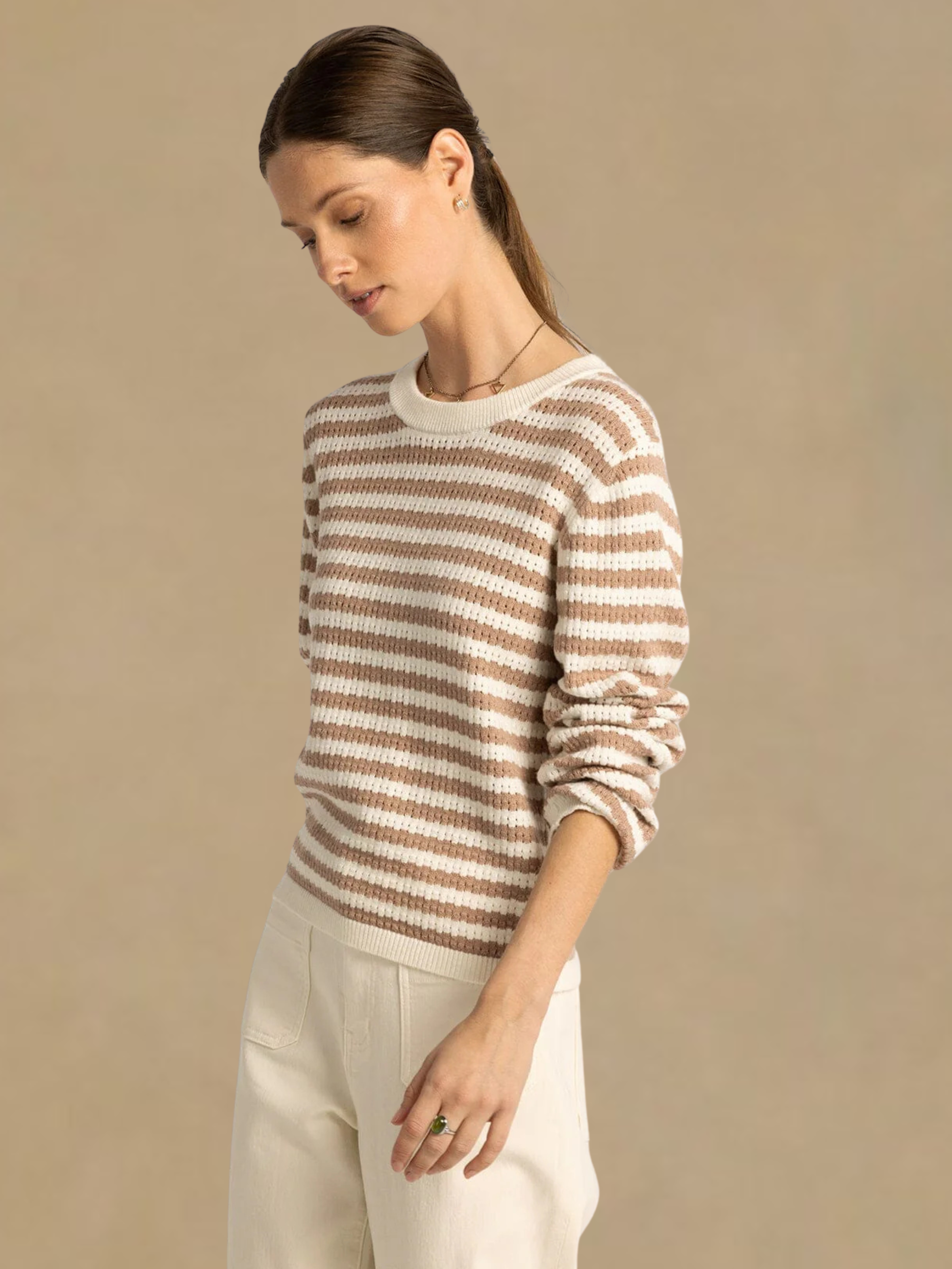 Thread & Supply Lawson Sweater - White Tan Stripe