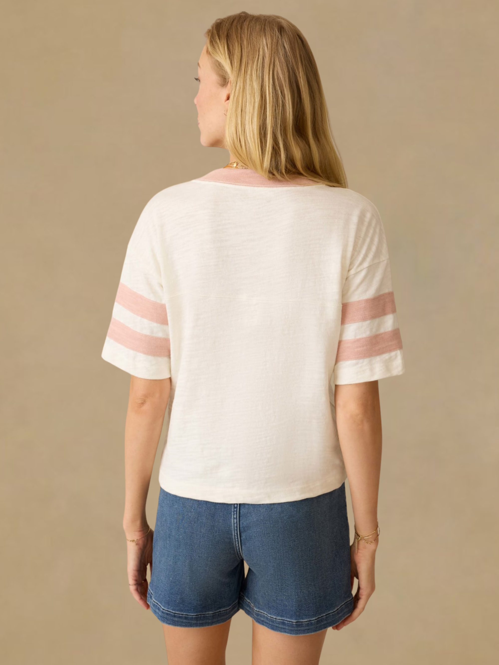 Faherty Sunwashed Varsity Tee - Pink