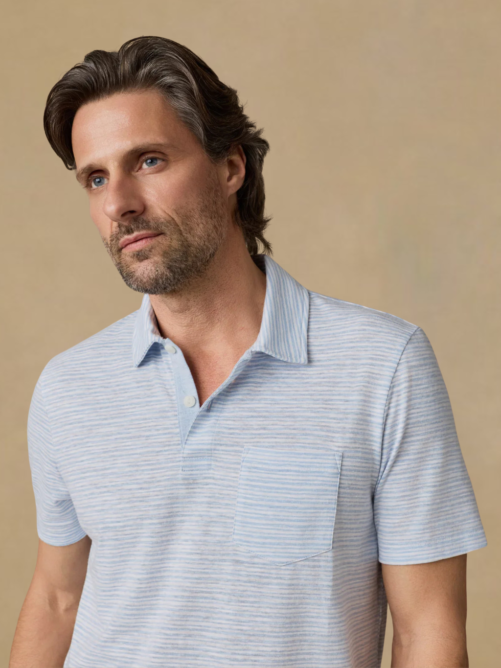 Faherty Short-Sleeve Breeze Polo - Blue Wake Stripe