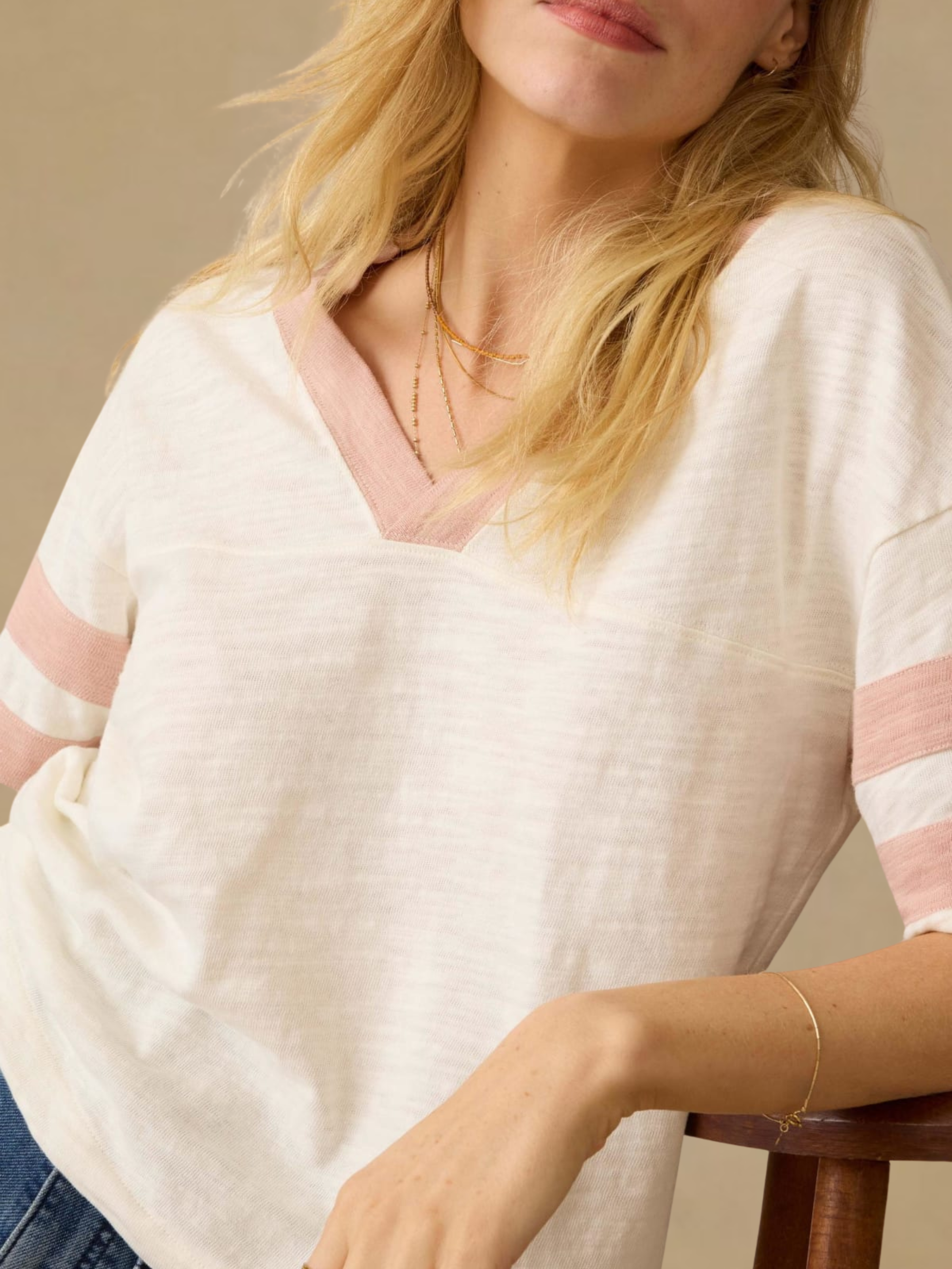 Faherty Sunwashed Varsity Tee - Pink