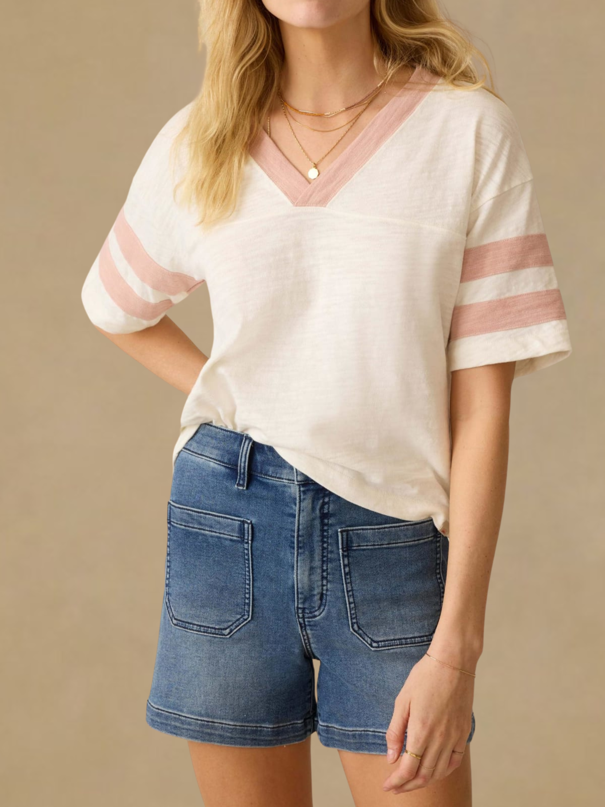 Faherty Sunwashed Varsity Tee - Pink