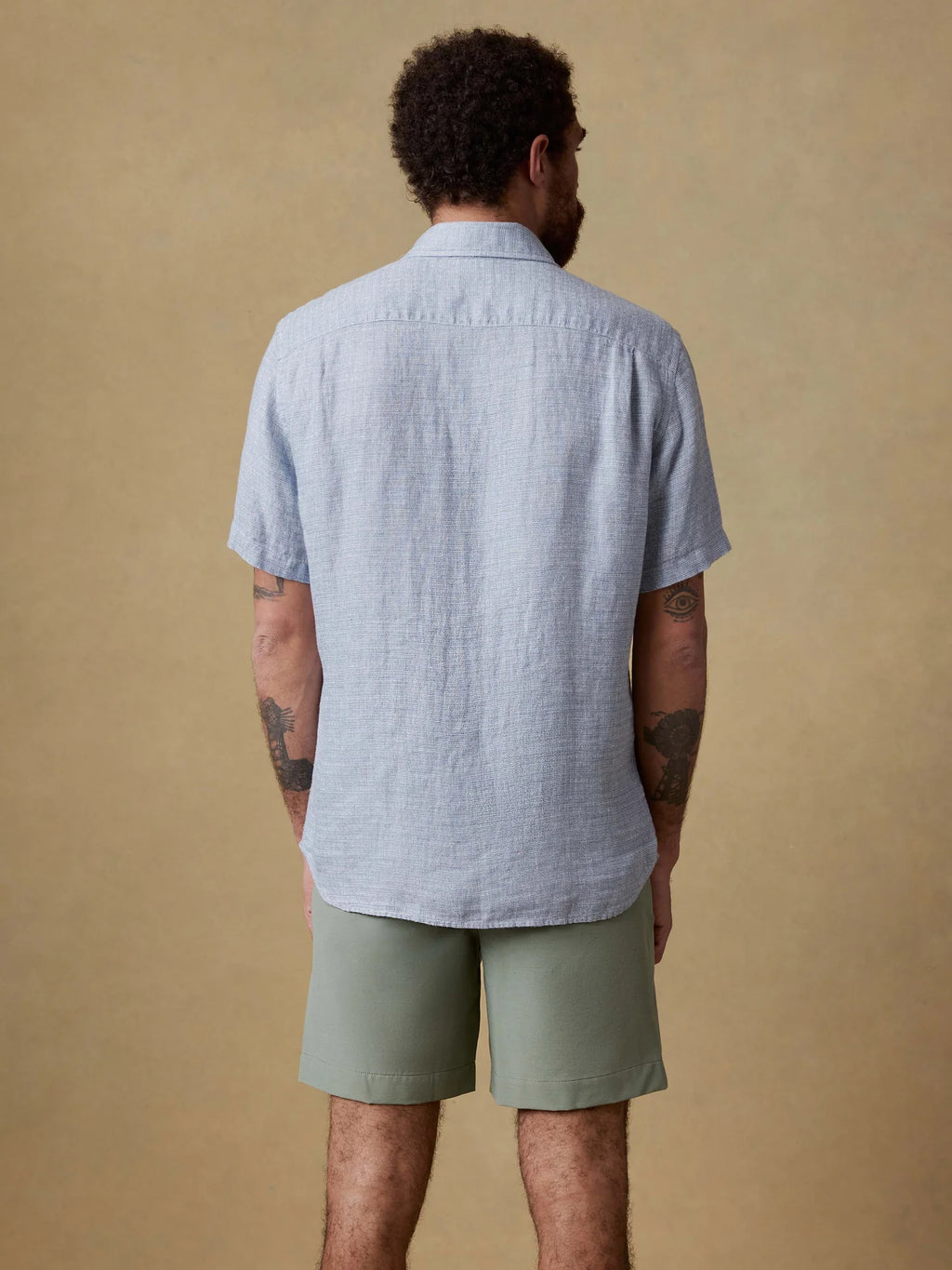 Faherty Short Sleeve Linen Shirt - Blue Basketweave
