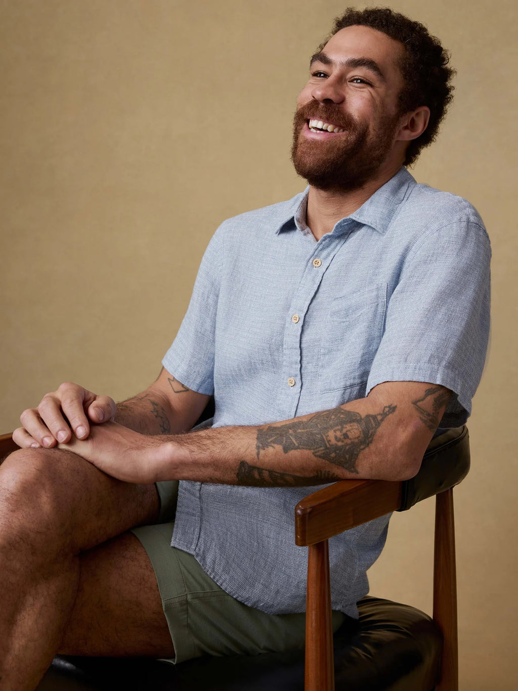 Faherty Short Sleeve Linen Shirt - Blue Basketweave