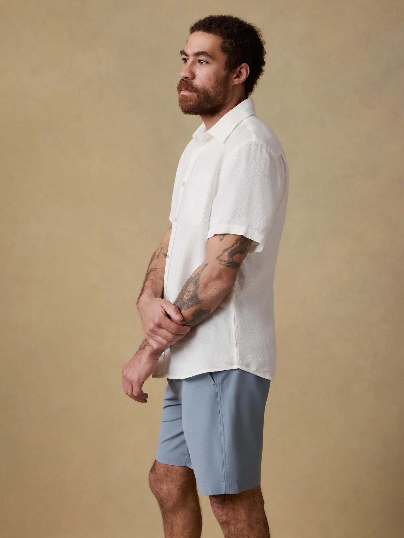 Faherty Short Sleeve Palma Linen Shirt - White Basketweave